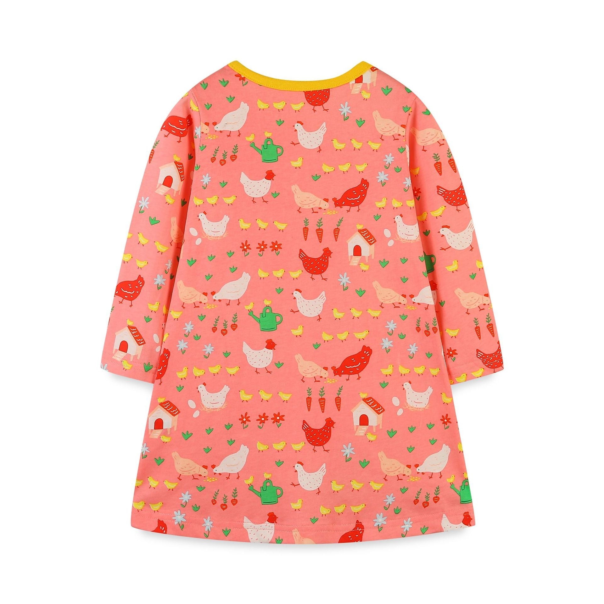 Cozy Long Sleeve Knit Dress: Cotton Patchwork With Pocket For Girls – Cartoon Round Neck Princess Dress-5