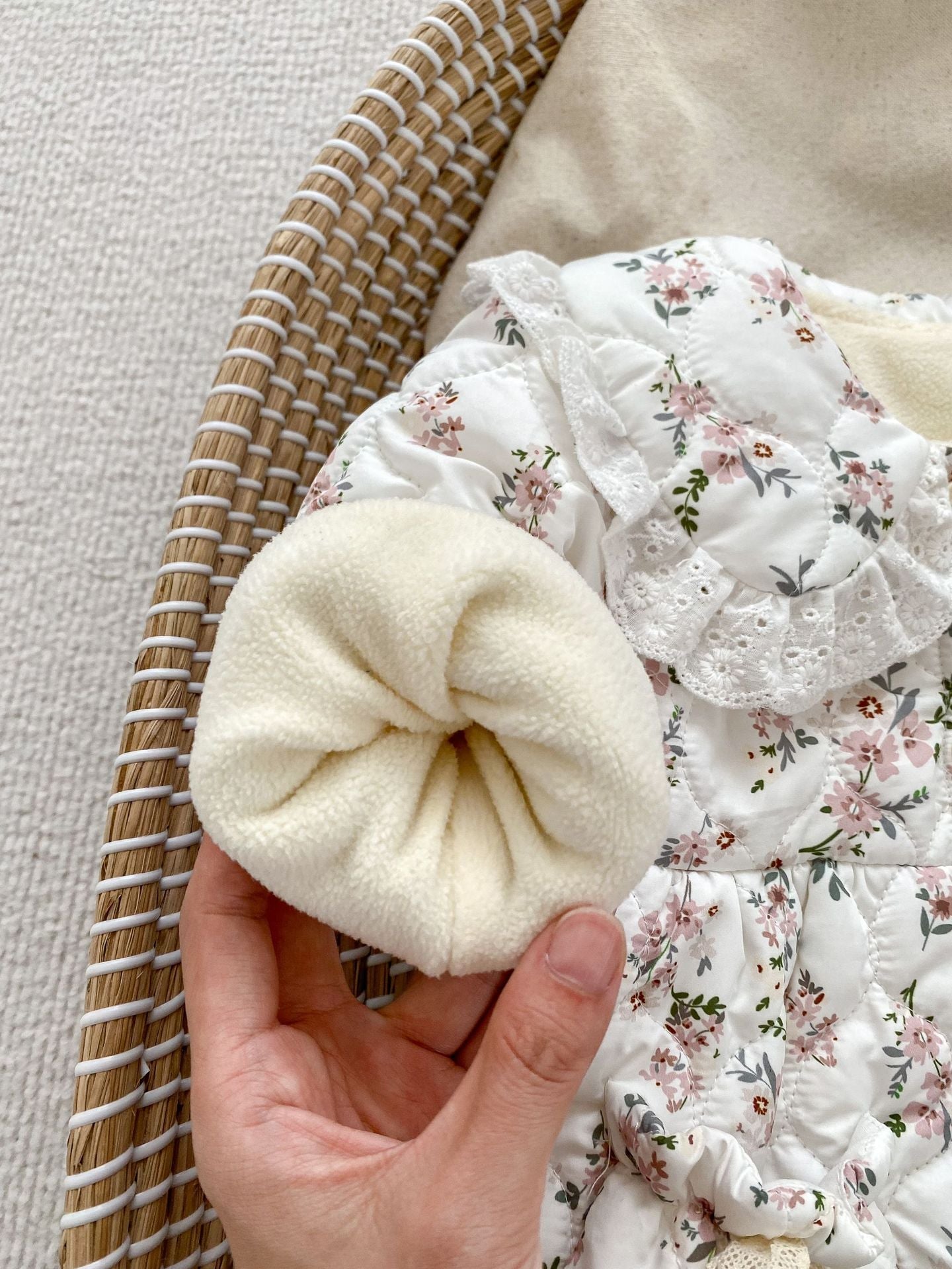 Infant Baby Girl Floral Combo Laces Warm Thicken Long Sleeve Jumpsuit-6