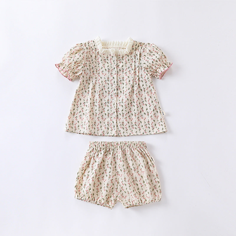 Baby Ditsy Flower Graphic Puff Sleeves Onesie&Sets-5