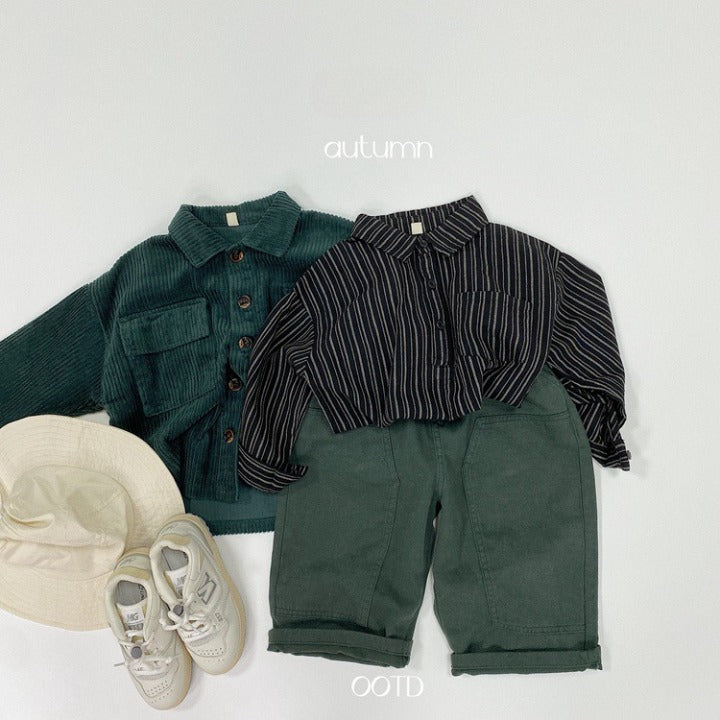 Baby Striped Pattern Quarter Button Design Latest Lapel Shirt-2