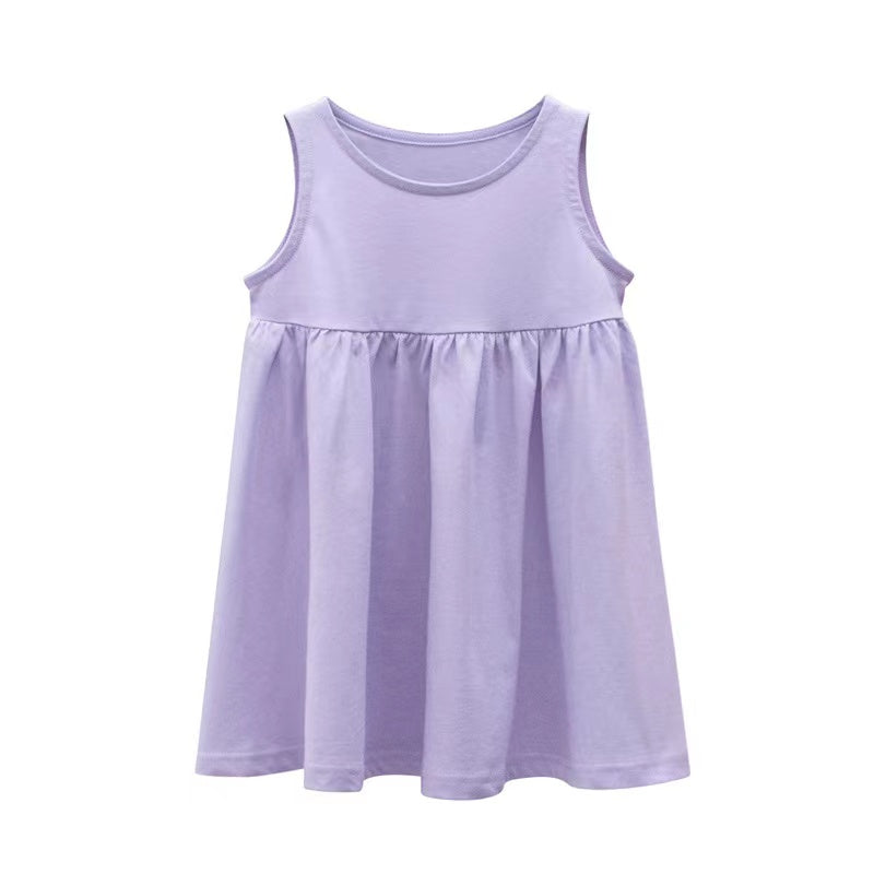 Baby Girls Solid Round Collar Design Sleeveless Dress In Summer-5