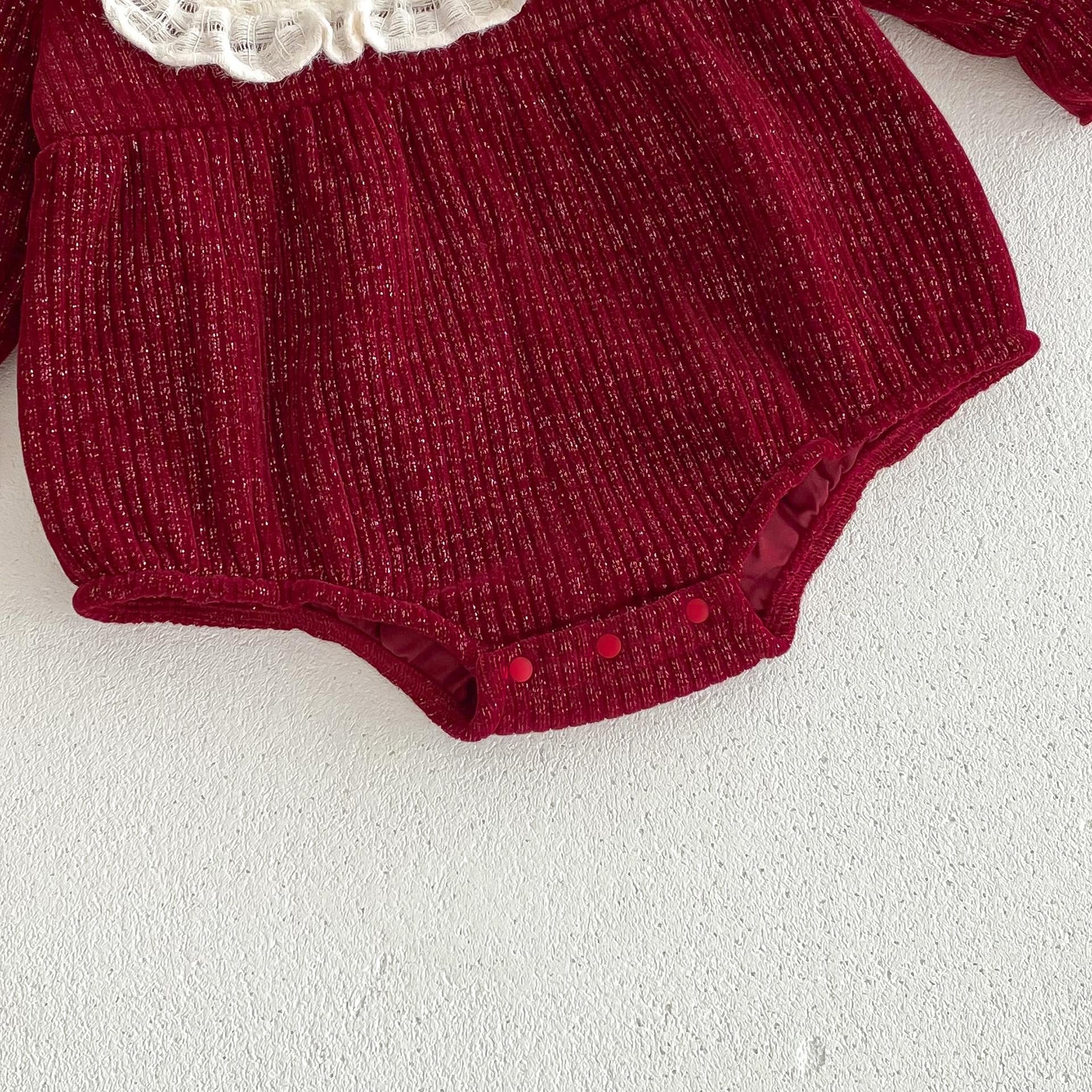 Ins Autumn&Winter Baby Girls Laces Round Collars Long Sleeve One Piece-5