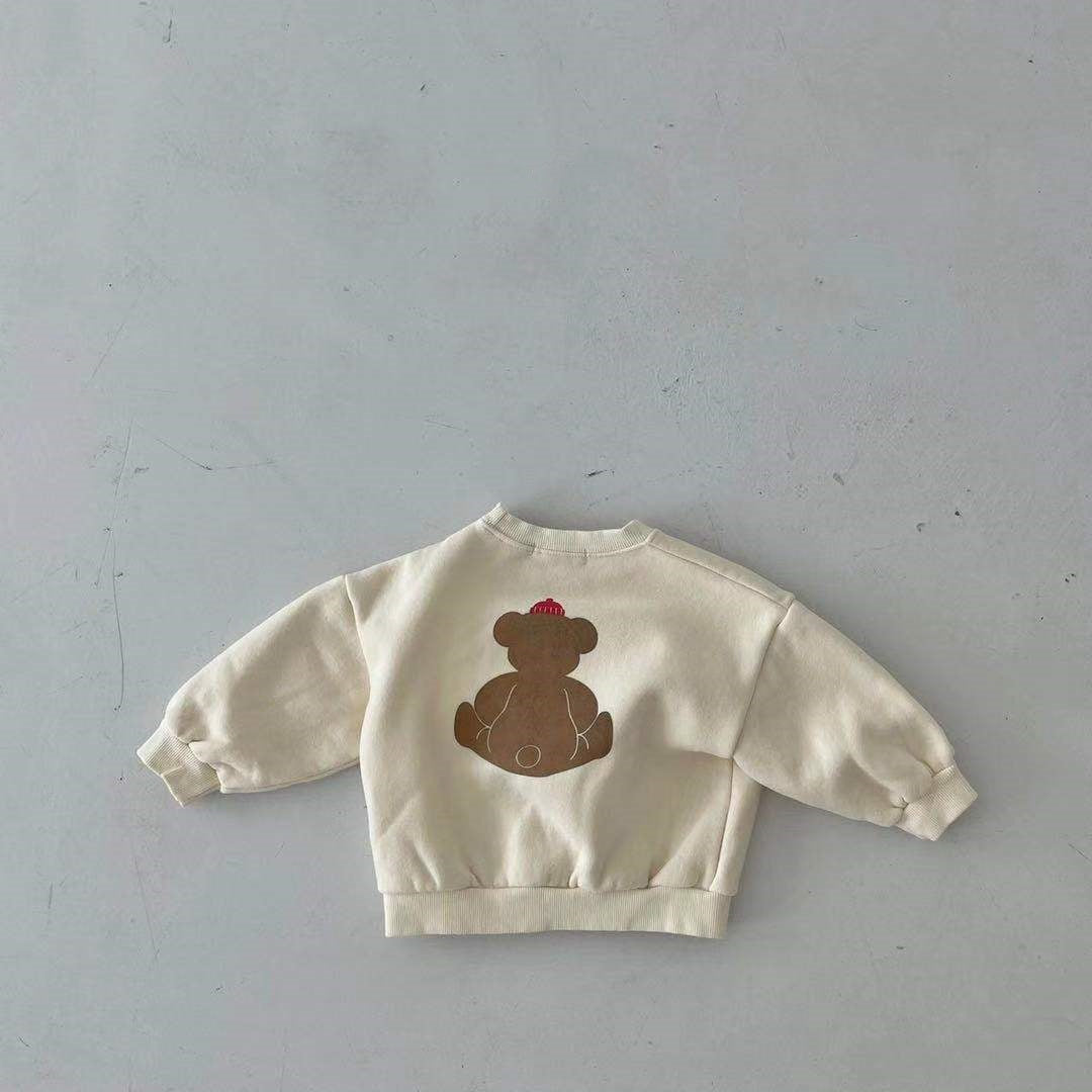 Baby Cartoon Bear Graphic Long Sleeves Cotton Casual Hoodies-4