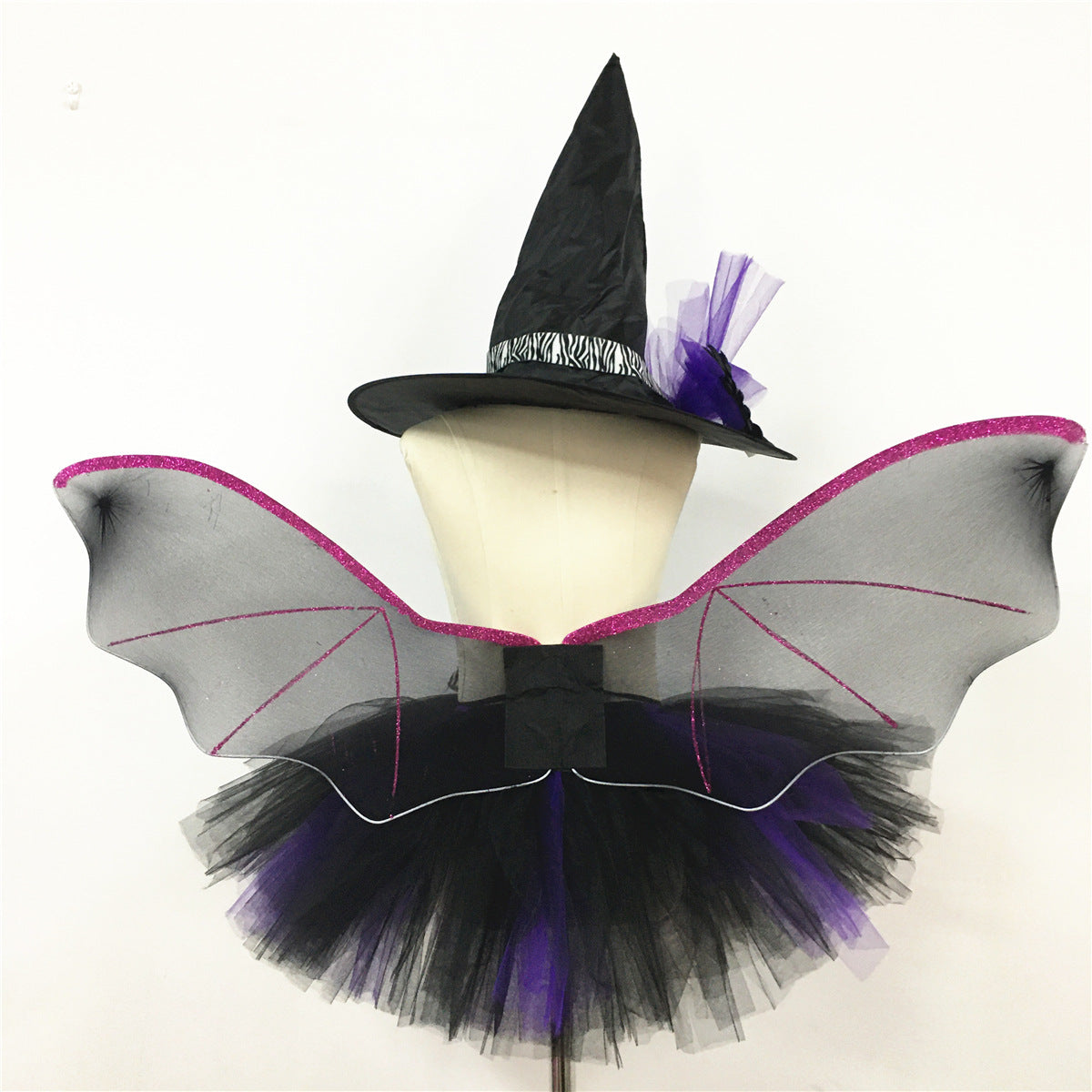 Children’s Halloween Witch Cosplay Hat Skirt Wings 1-Piece Sets-5