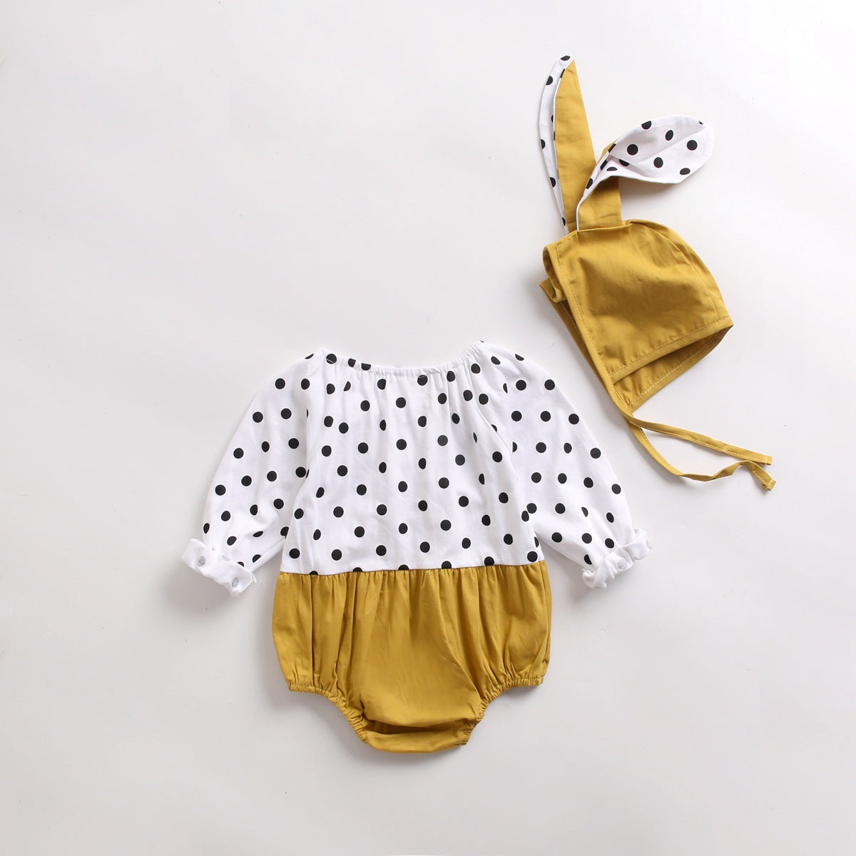 Baby Girl Polka Dot Graphic Long Sleeved Cute Bodysuit & Hats-5