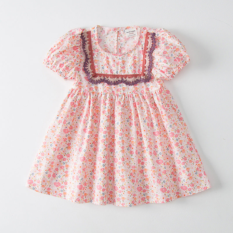 Baby Girl Solid Color Embroidered Design Doll-Neck Dress-0