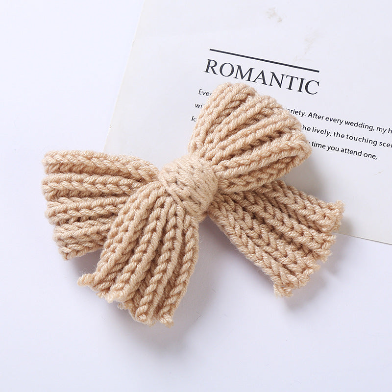 Baby Solid Color Big Knitted Bow Handmade Hairpin-5