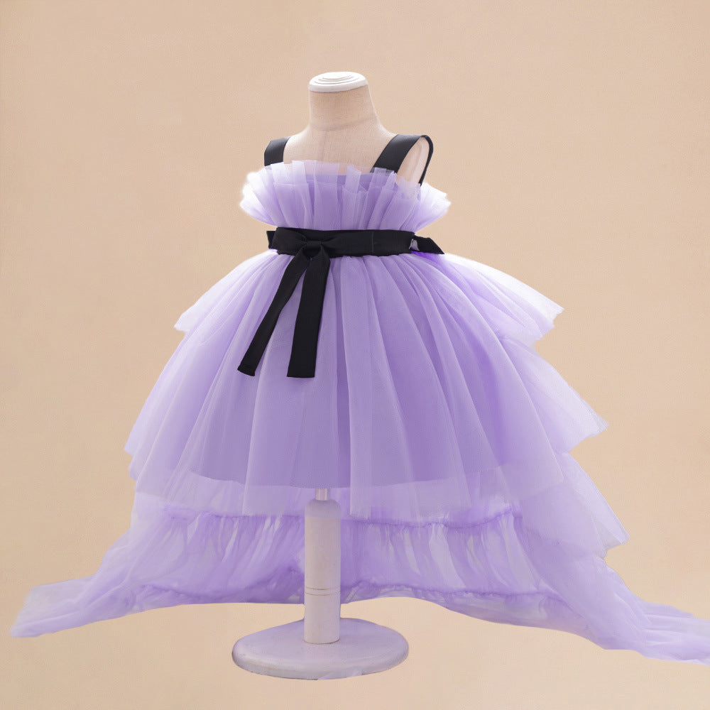 Summer Baby Kids Girls Princess Sleeveless Ribbon Butterfly Bow Tailcoat Tulle Dress-3