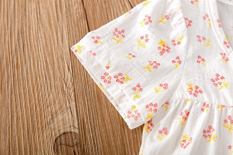 Baby Girl Floral Print Square Collar Onesies With Hat-5