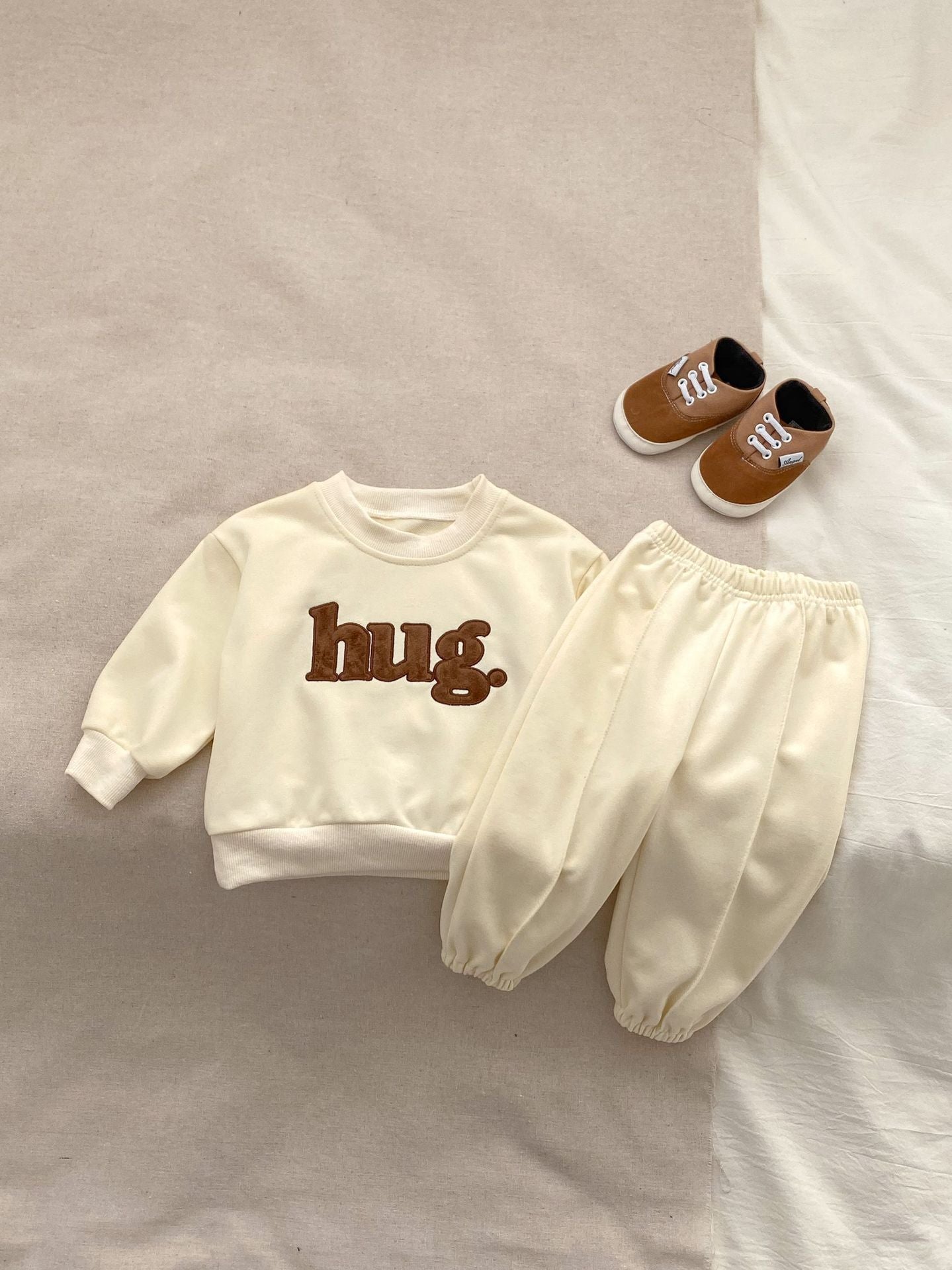 Spring Baby And Kids Unisex Letters Pattern Pullover Top And Pants, Romper Clothing Set-4
