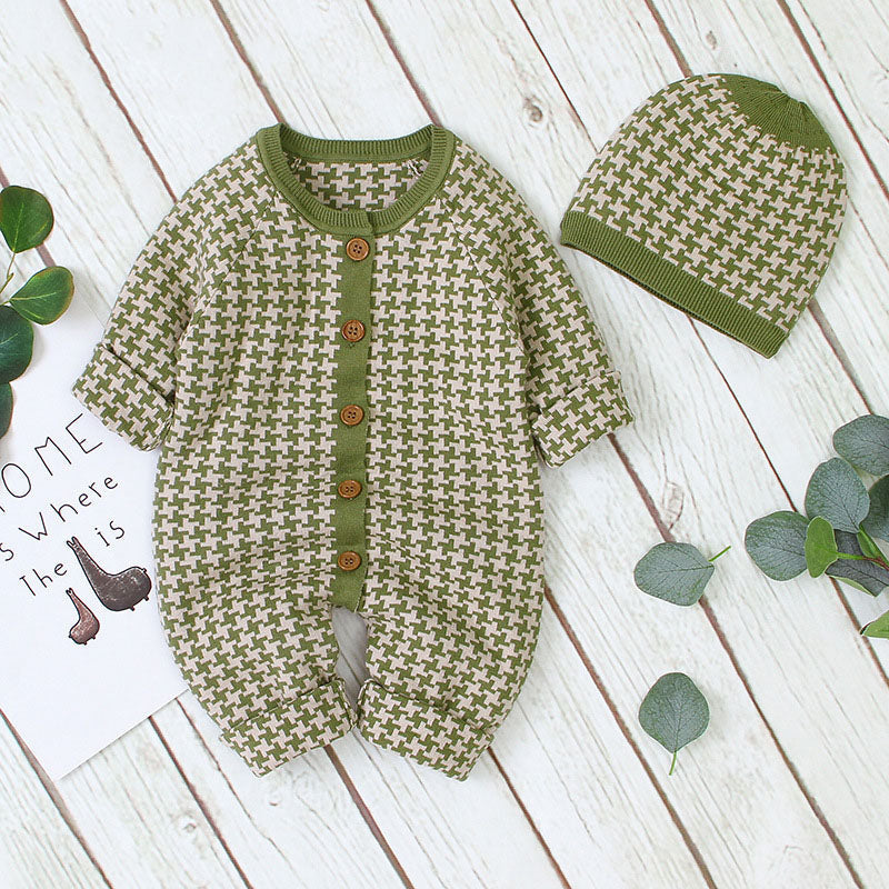Baby Embroidered Pattern Single Breasted Design Longsleeve Knitted Romper-2