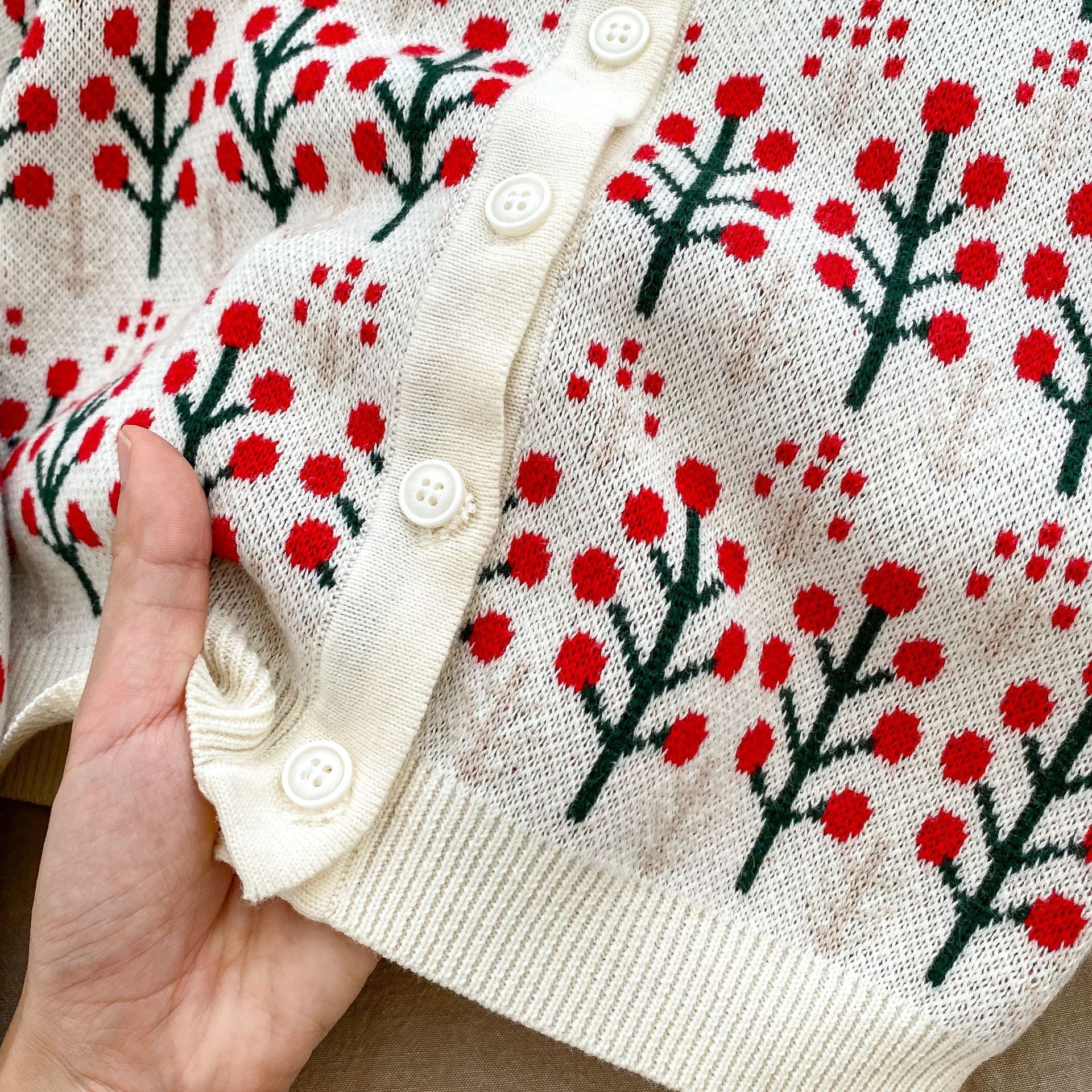 Autumn Flower Pattern Knitwears Cardigan & Onesies-6
