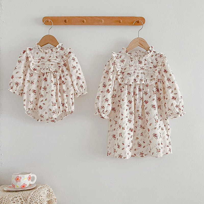 Ditsy Flower Graphic Sisterly Clothes Onesies & Dress-5