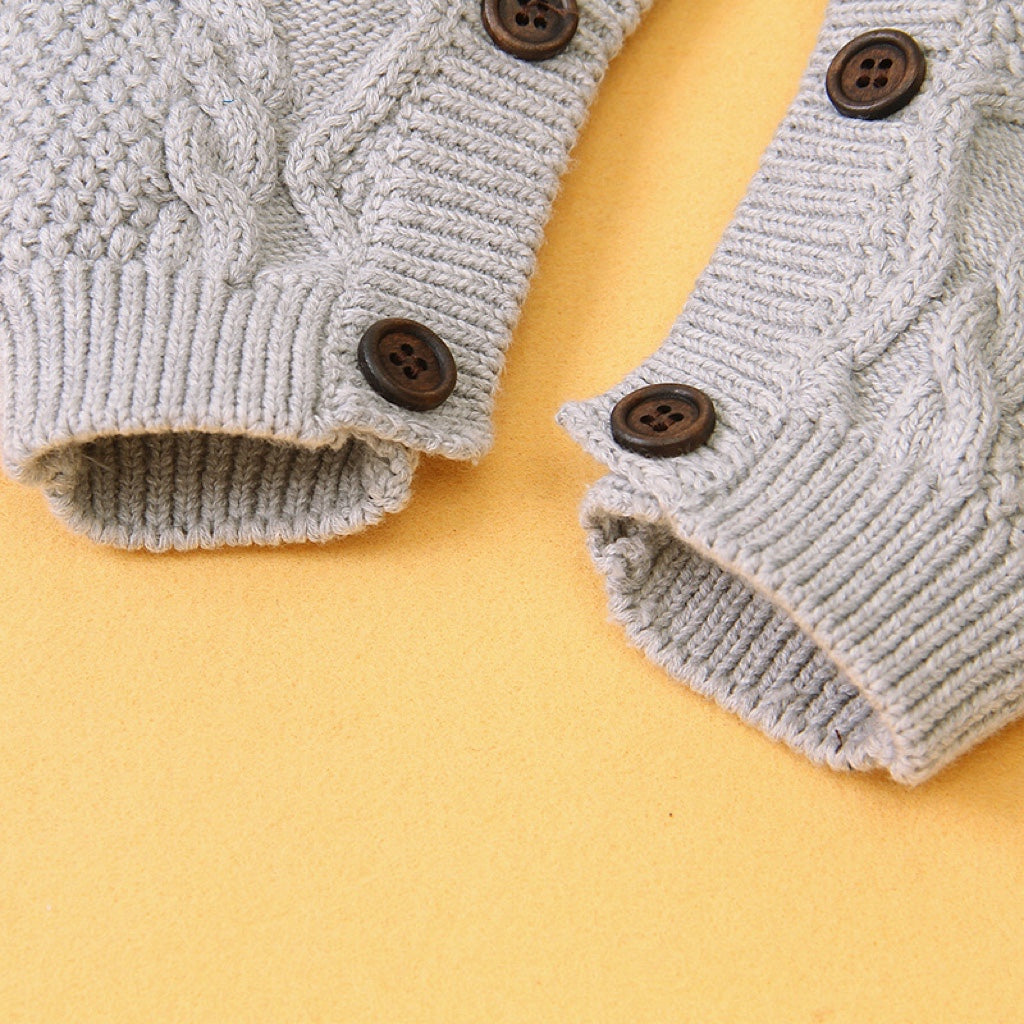 Baby Baby Cable Knitted Pattern Button Front Design Long Sleeve Warm Rompers & Hat-7