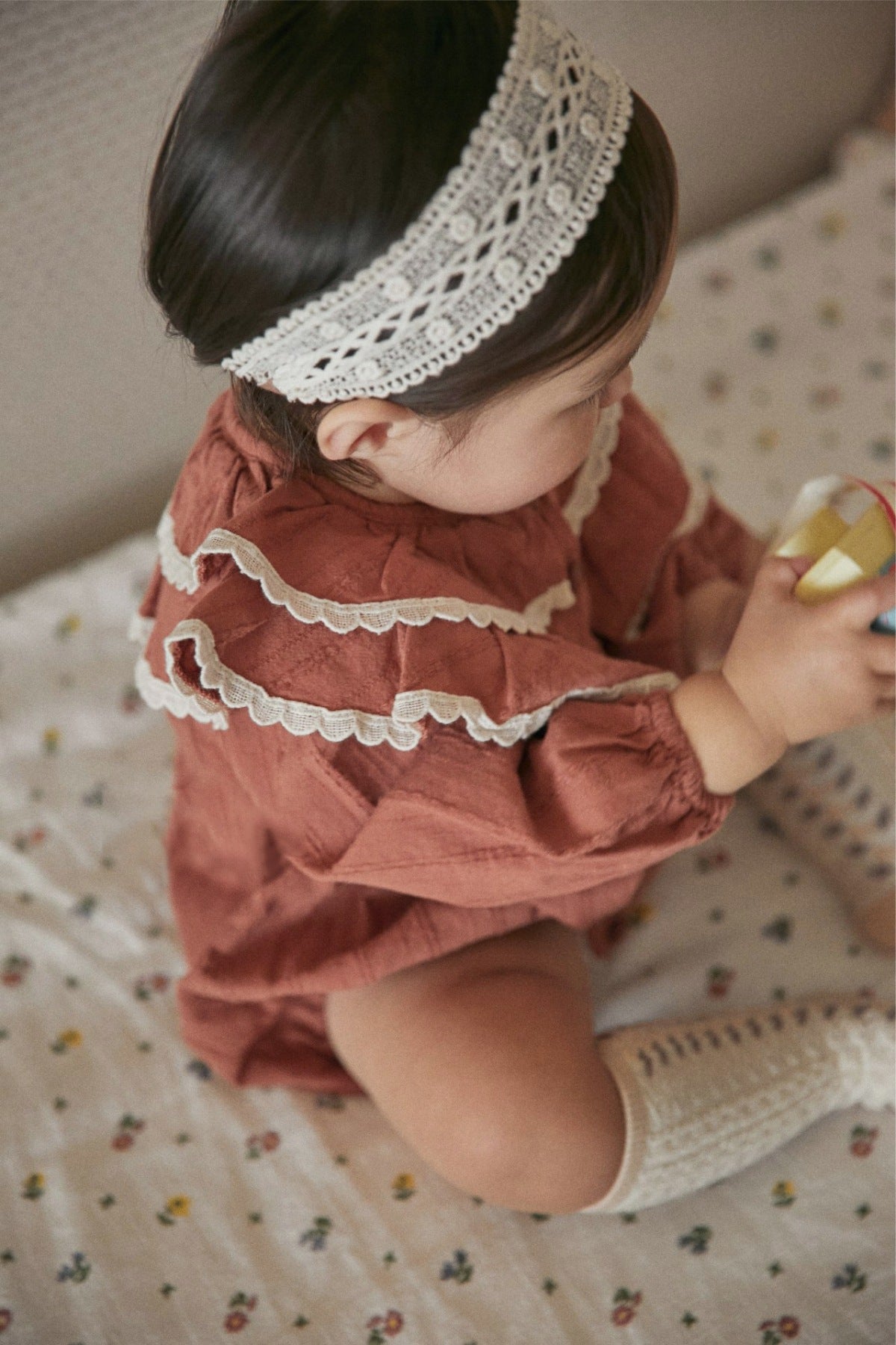 Infant Baby Girl Double Layer Laces Lapel Dress&Onesie-6