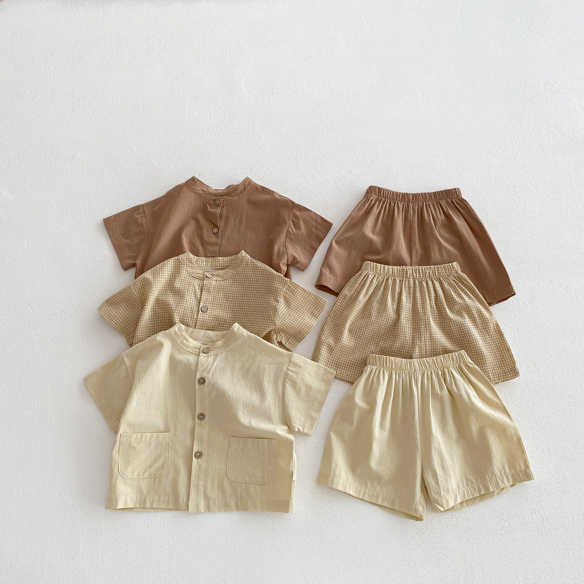 Baby Kids Boys Plaid/Solid Short Sleeves Top Shirt And Shorts Casual Clothing Set-6