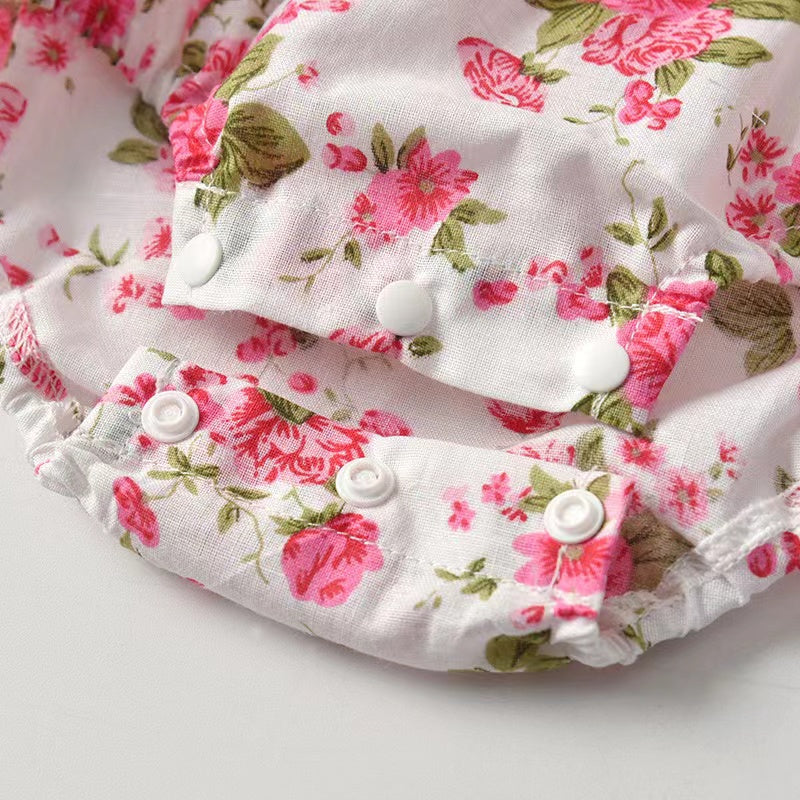 Baby Girl Floral Print Graphic Ruffle Design Sleeveless Onesies & Headband-6