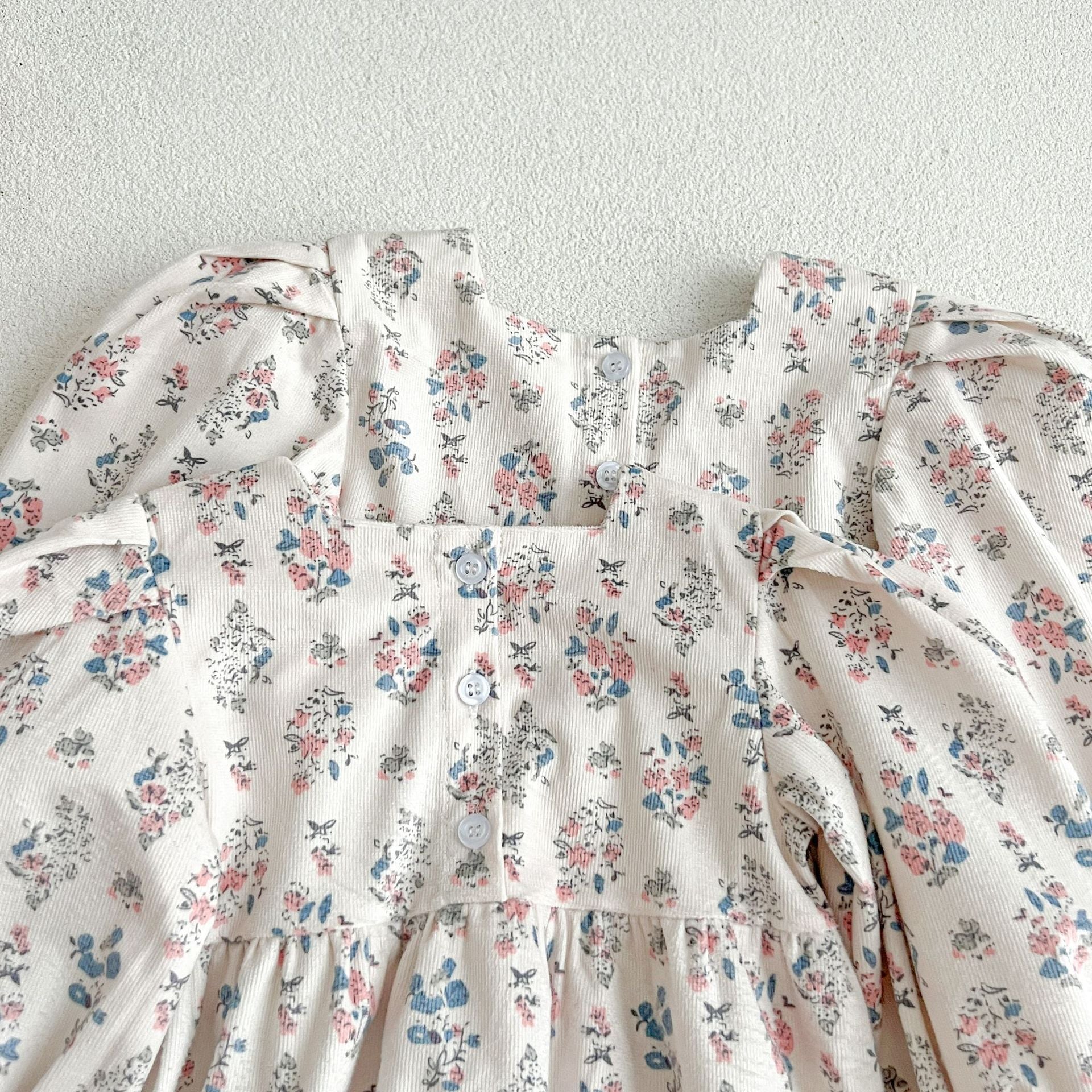 Floral Square Neck Lantern Long Sleeve Sweet Princess Onesies&Dress-6