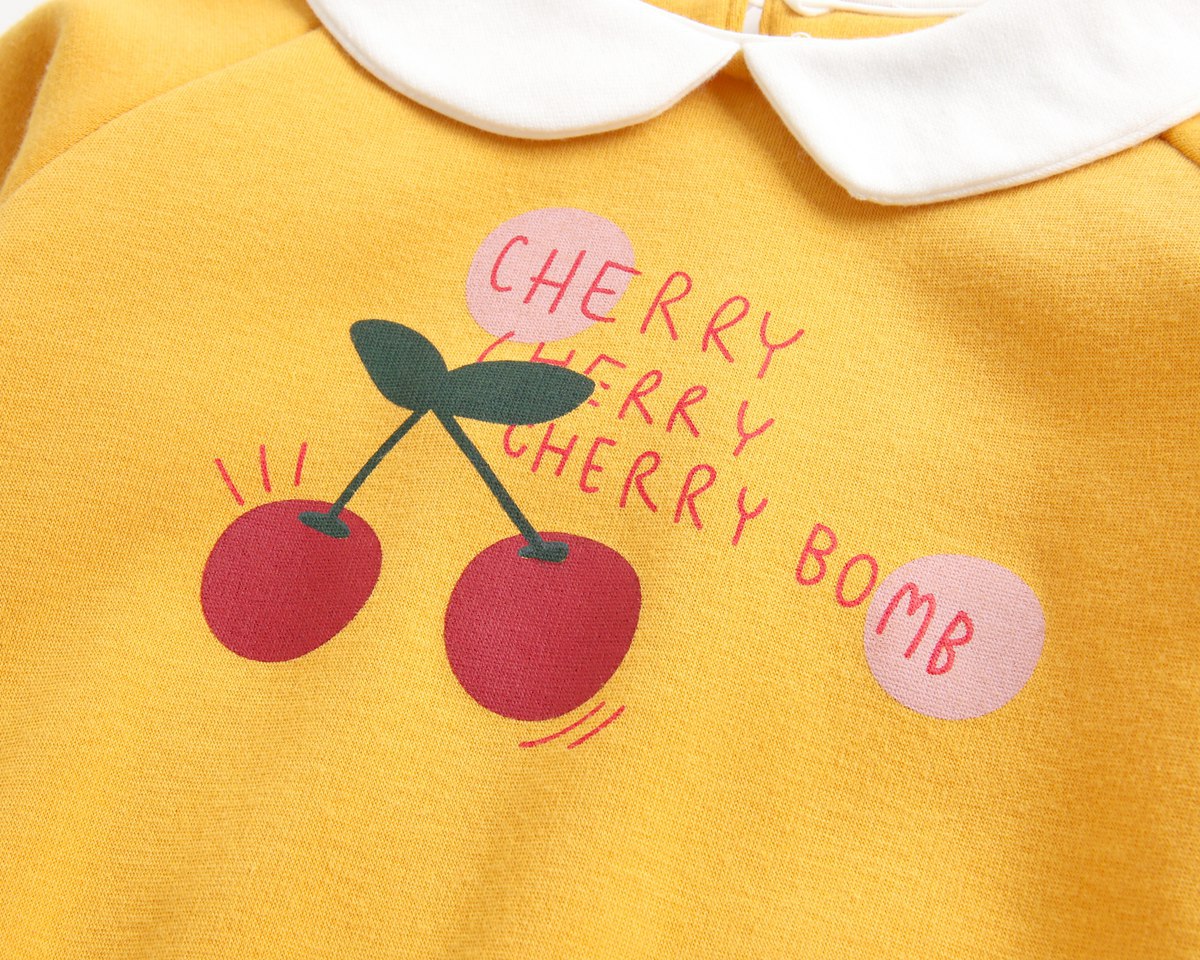 Baby Girl 1pcs Cherry & Slogan Pattern Doll Neck Longsleeve Onesies-6