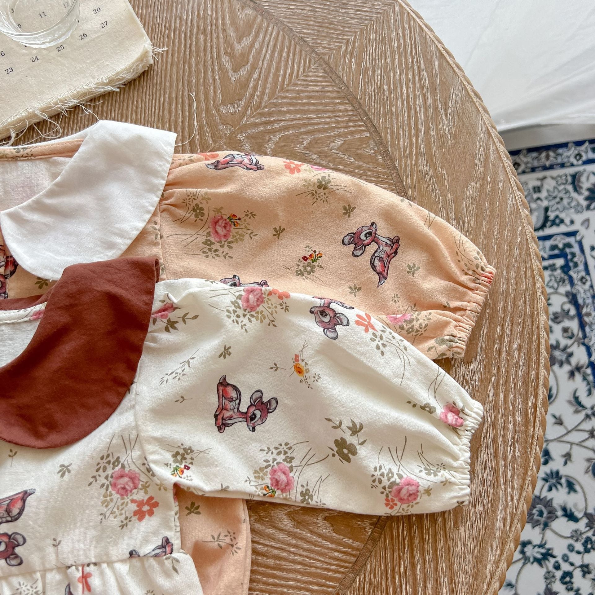 Baby Girl Flower & Deer Pattern Doll Neck Cotton Bodysuit-6