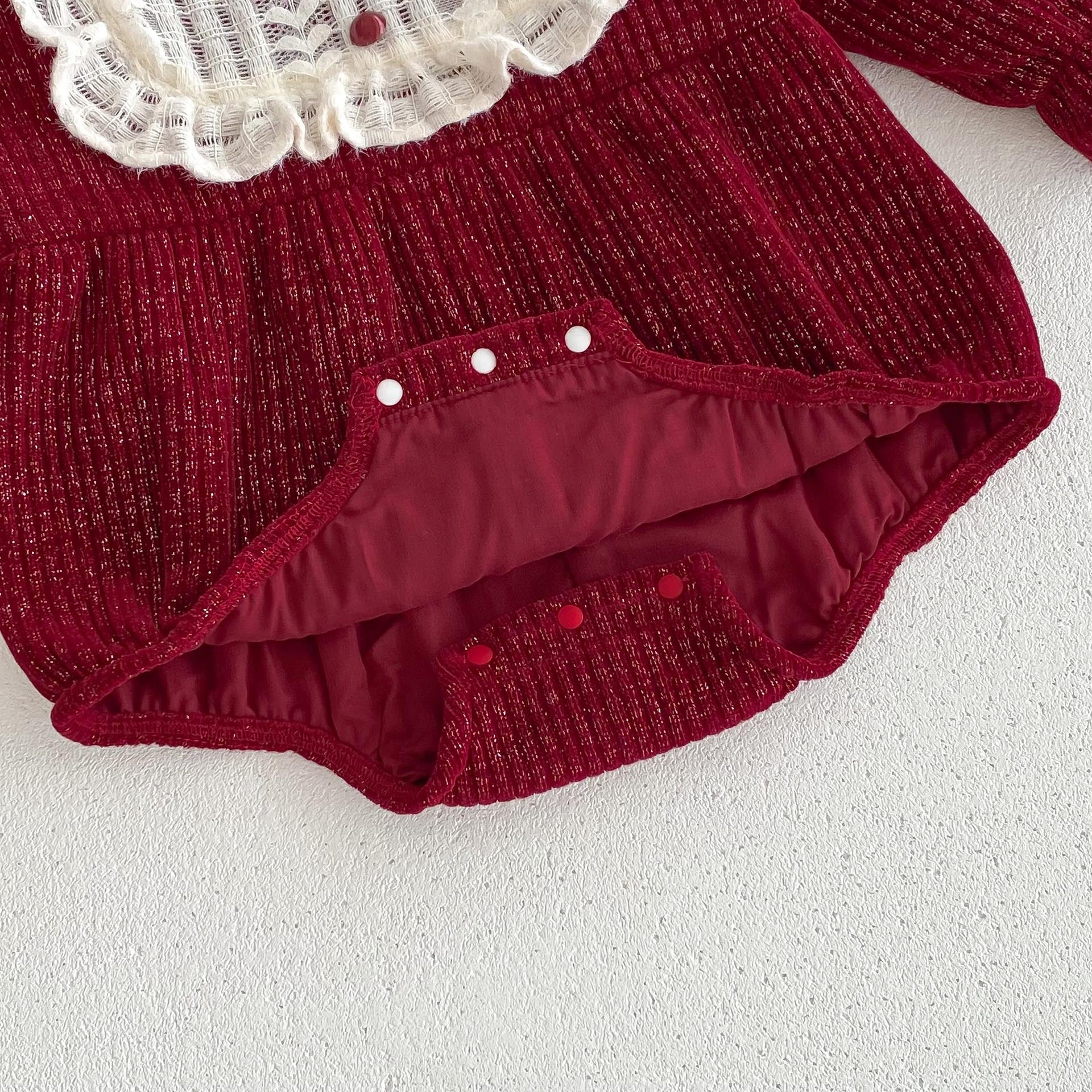 Ins Autumn&Winter Baby Girls Laces Round Collars Long Sleeve One Piece-6