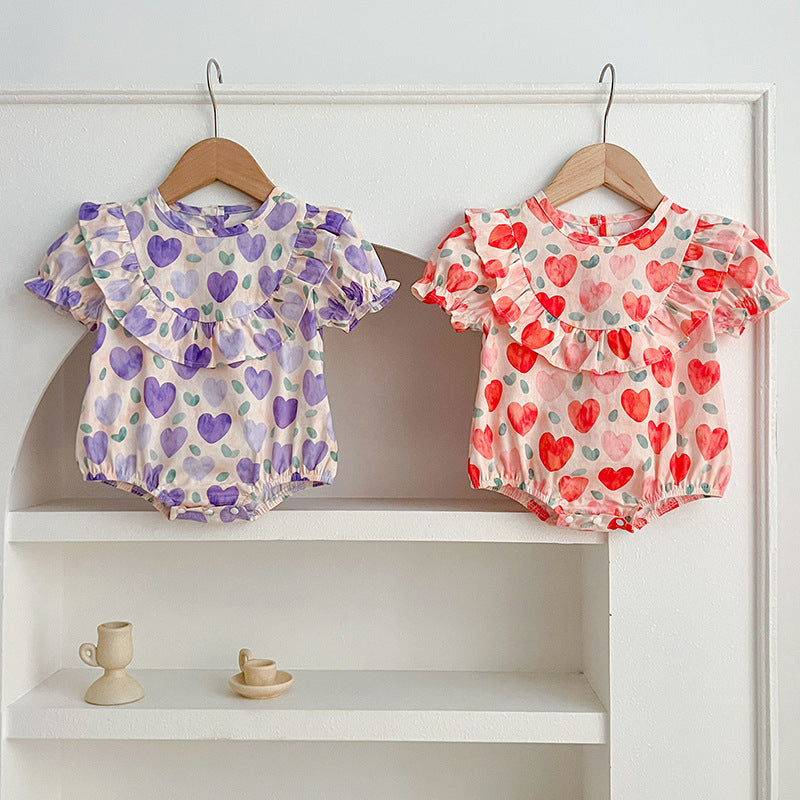 Summer Baby Kids Girls Heart Pattern Short Sleeves Crew Neck Onesies – Princess Sister Matching-4