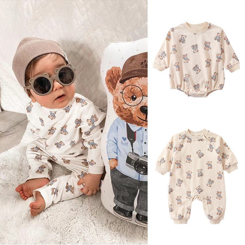 Cartoon Bear Pattern Cute Comfy Romper & Onesies-0