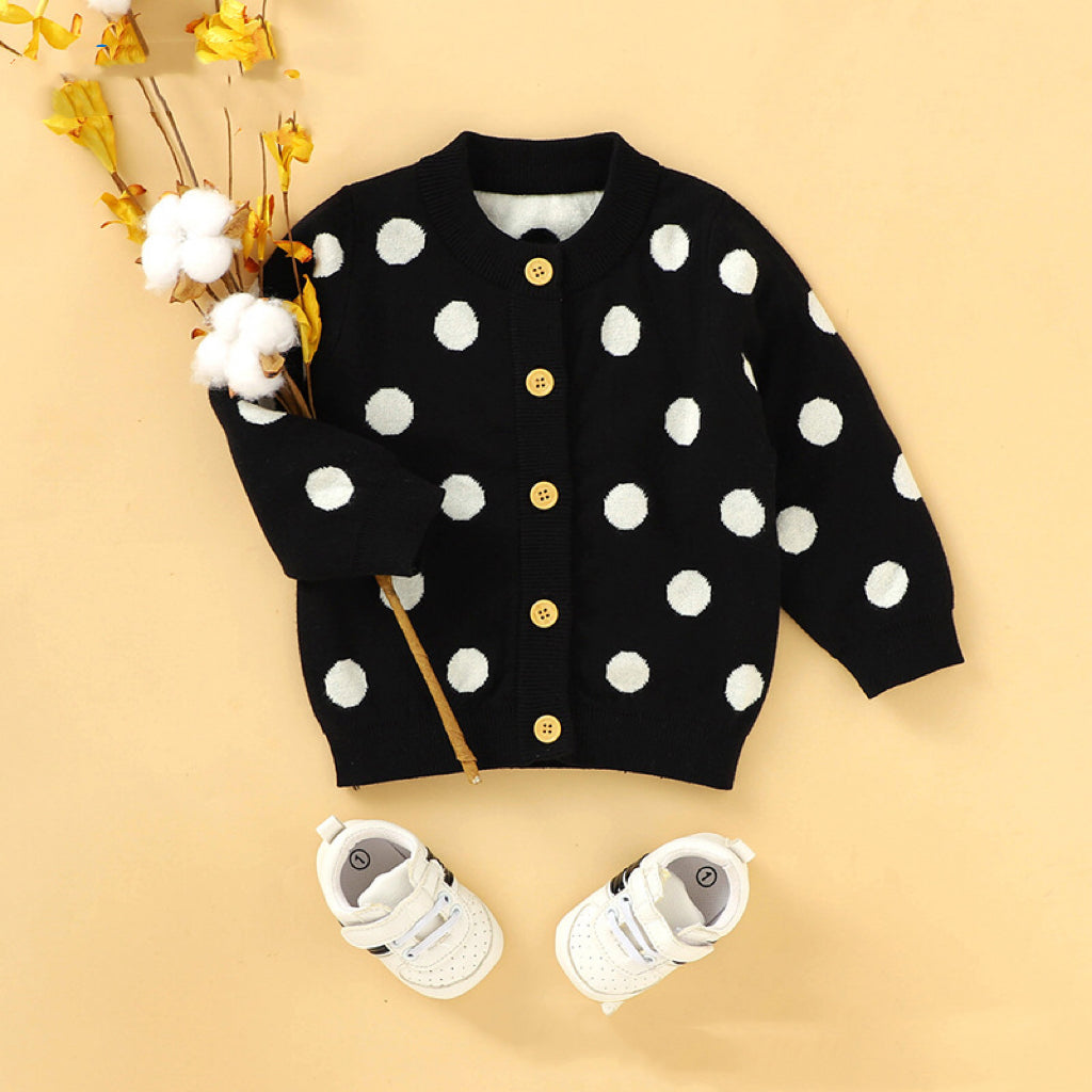 Baby Girl Polka Dot Pattern Single Breasted Design Knitted Lovely Cardigan-5
