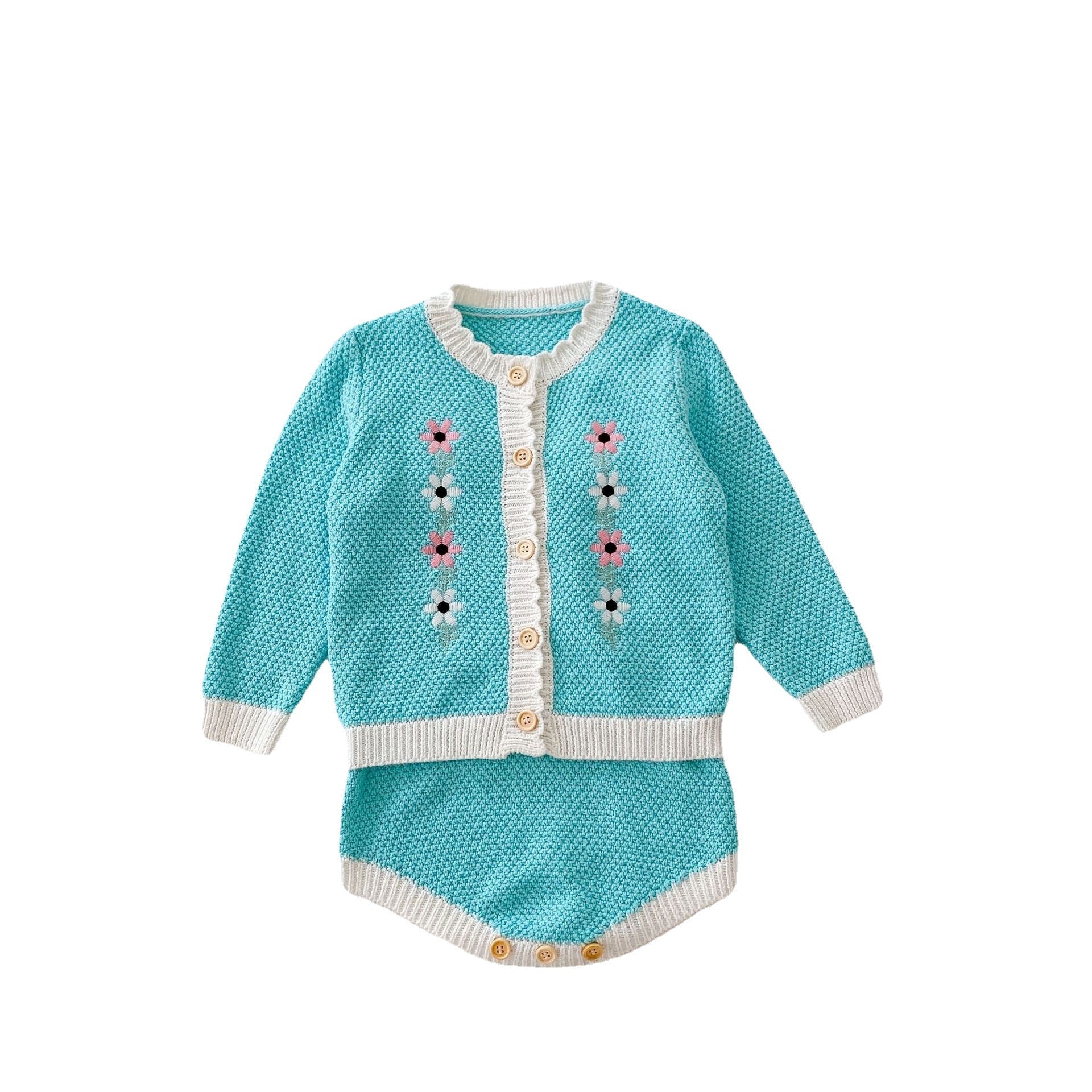 Baby Girl Flower Embroidered Graphic Contrast Bodysuit & Cardigan 1-Pieces Sets-5