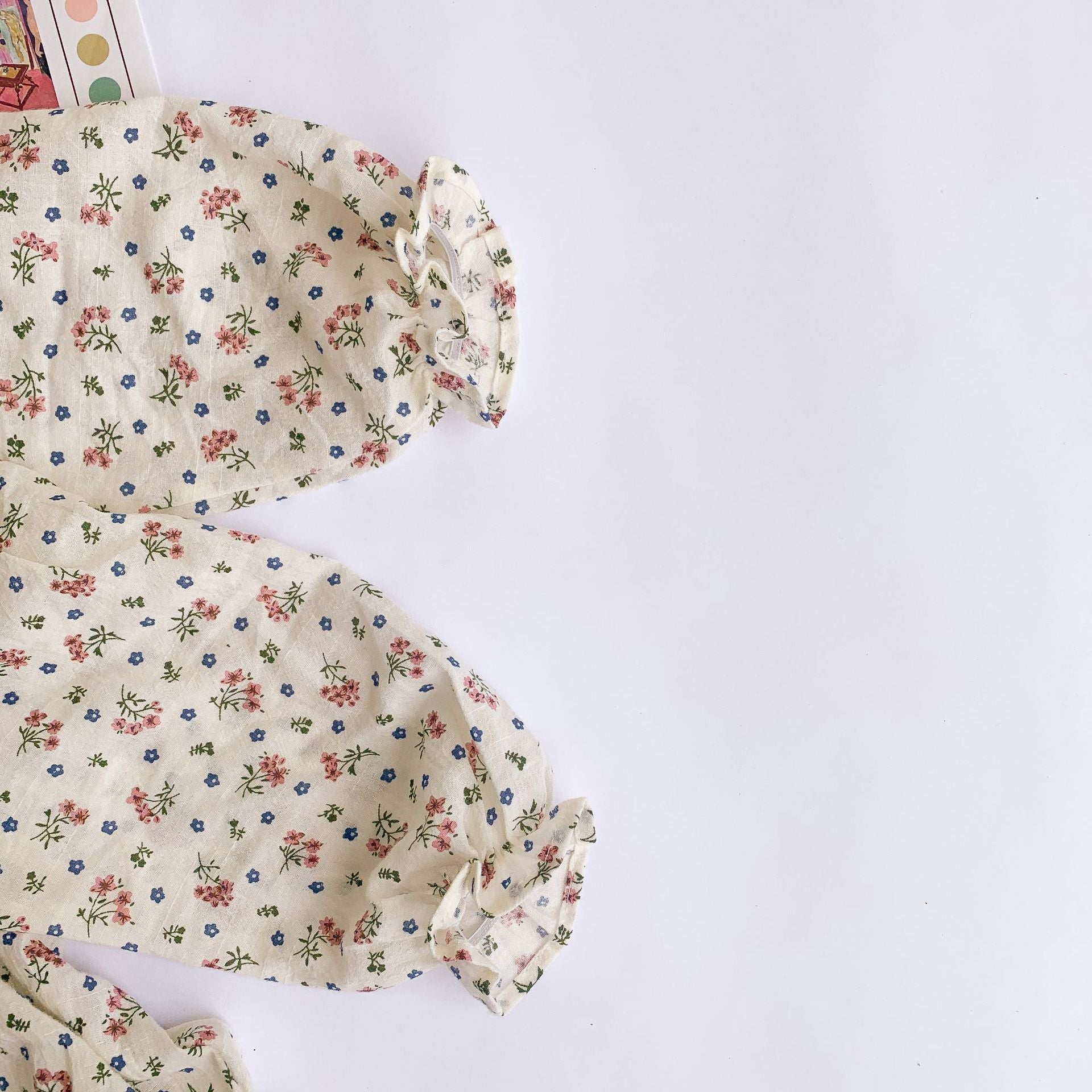 Baby Girl 1pcs Ditsy Flower & Cherry Pattern Doll Neck Long Sleeves Bodysuit-6
