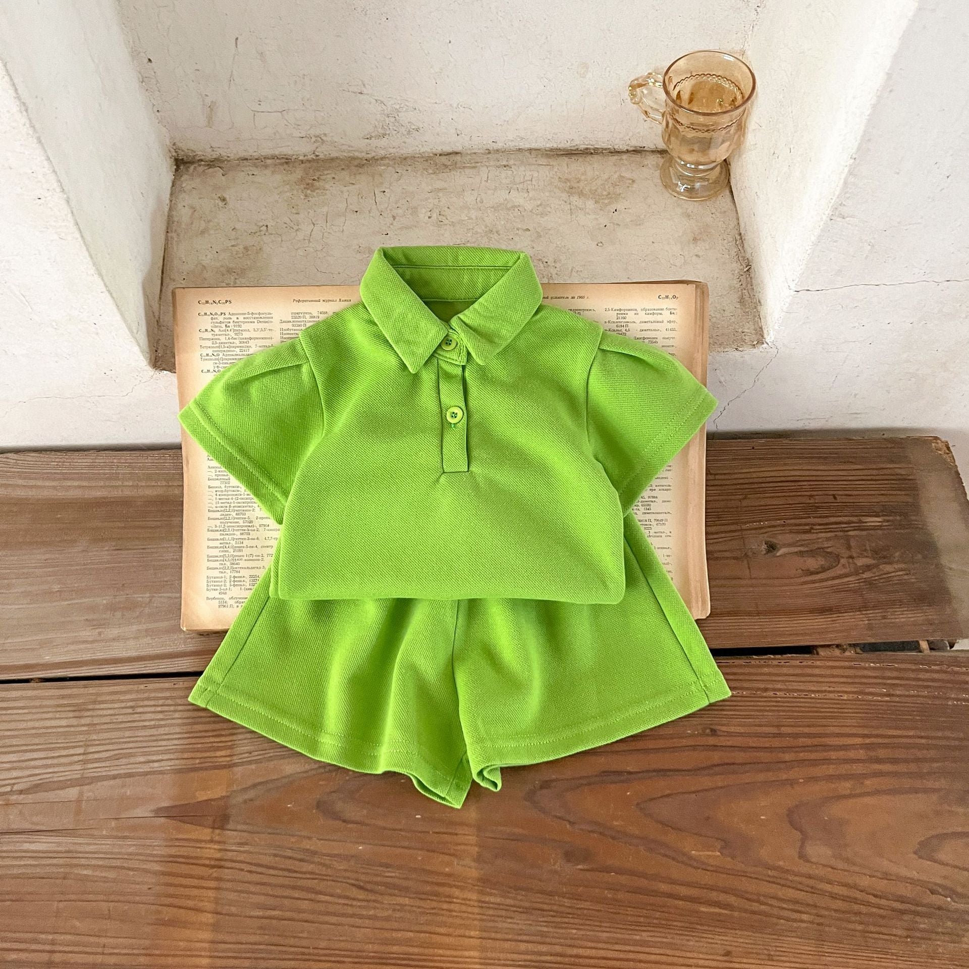 Baby Solid Color Polo Neck Summer Clothing Sets-6