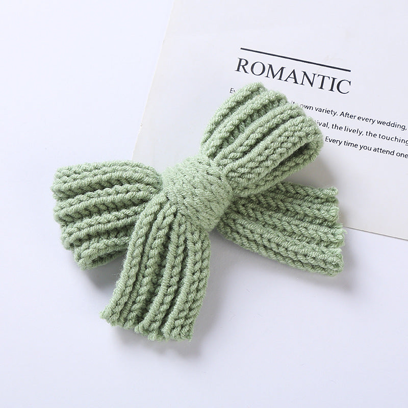 Baby Solid Color Big Knitted Bow Handmade Hairpin-6