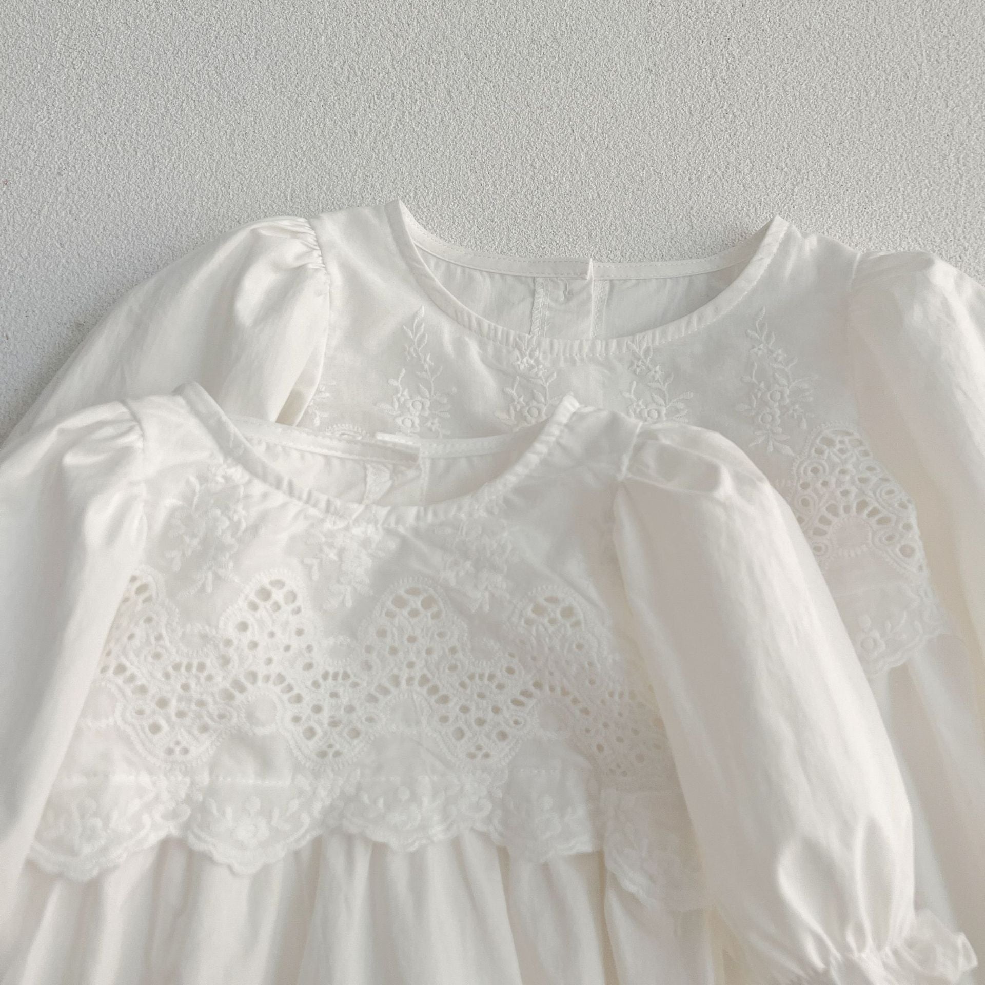 New Spring/Autumn Baby Onesies And Dress For Girls With White Lace Trim – Princess Sister Matching Set-6