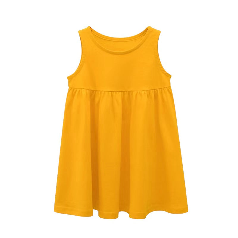 Baby Girls Solid Round Collar Design Sleeveless Dress In Summer-6