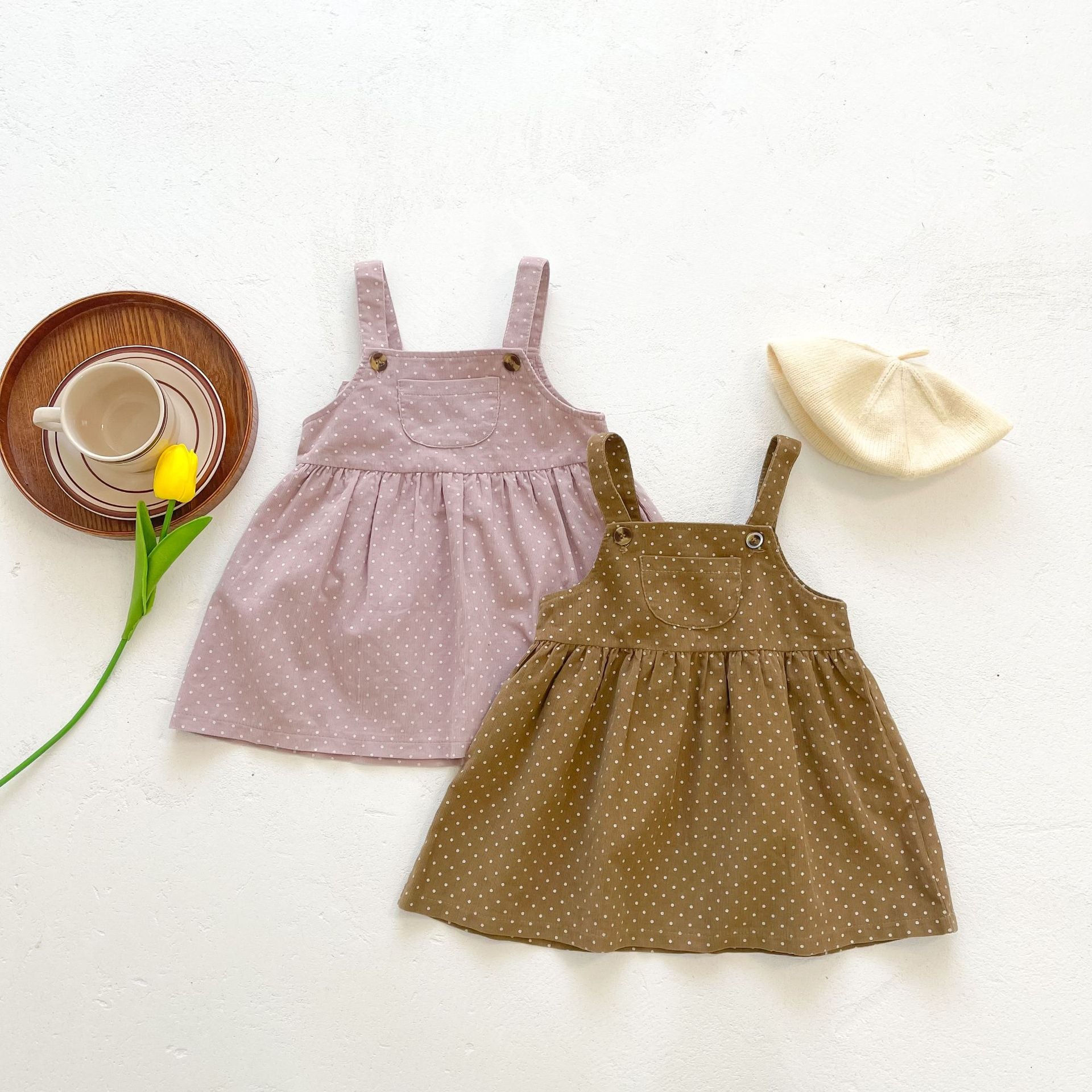 Baby Girls Dot Print Dress Combo Solid Top In Sets-6