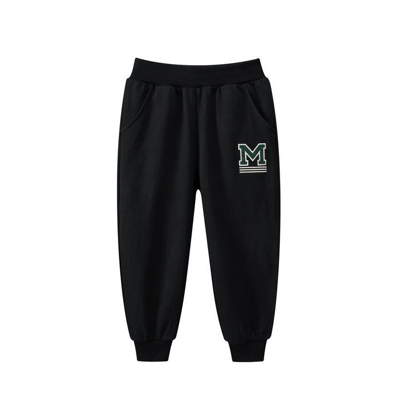 Baby Boys Solid Color Thin Sports Trousers With Logo And Pockets-2