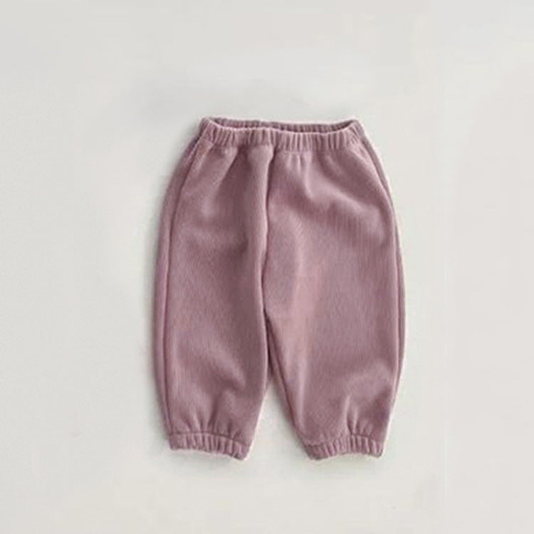 Baby Solid Color Fleece Thermal Lantern Pants In Autumn Winter-6