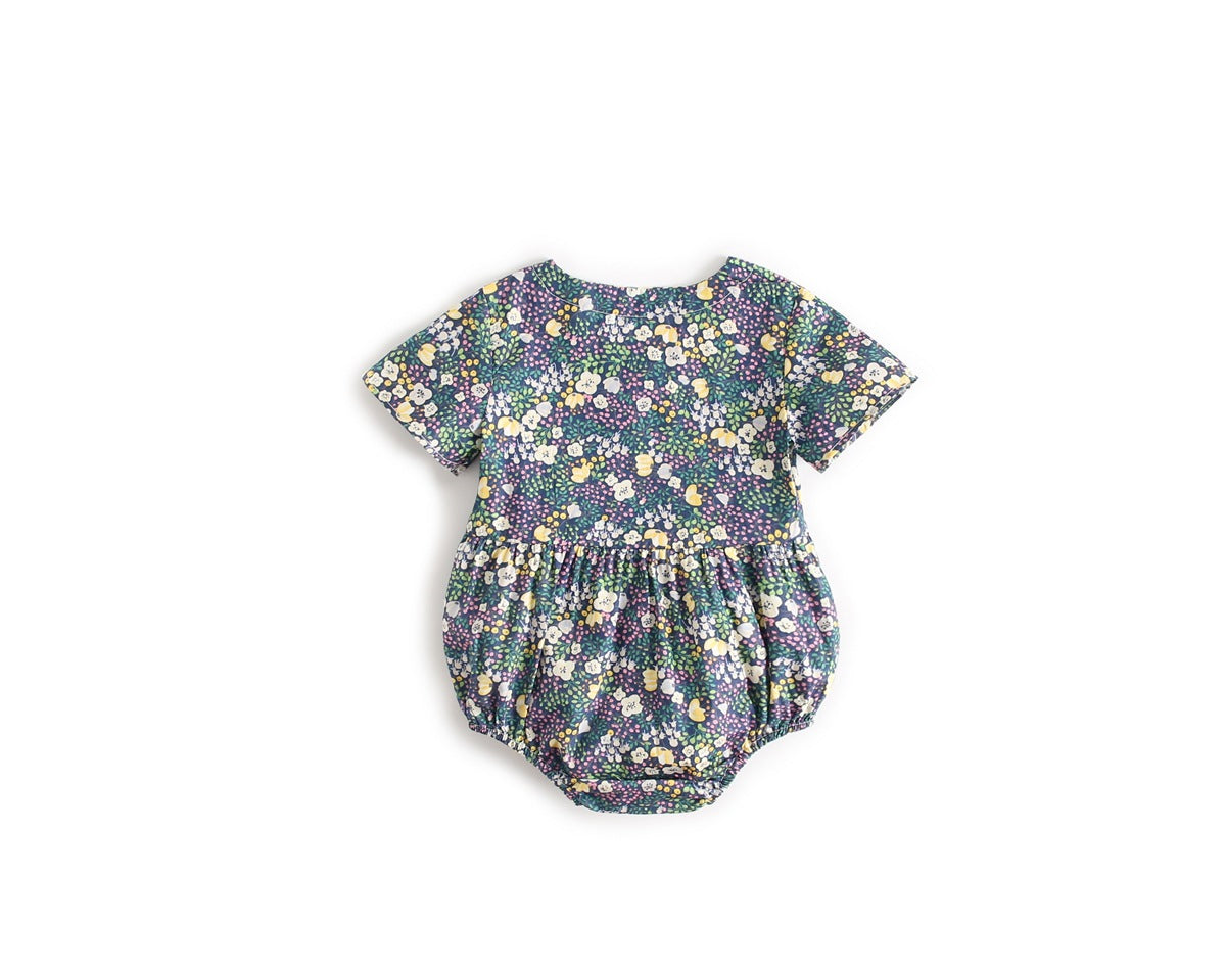 Baby Girls Floral Print V-Neck Buttoned Design Short-Sleeved Onesies-6