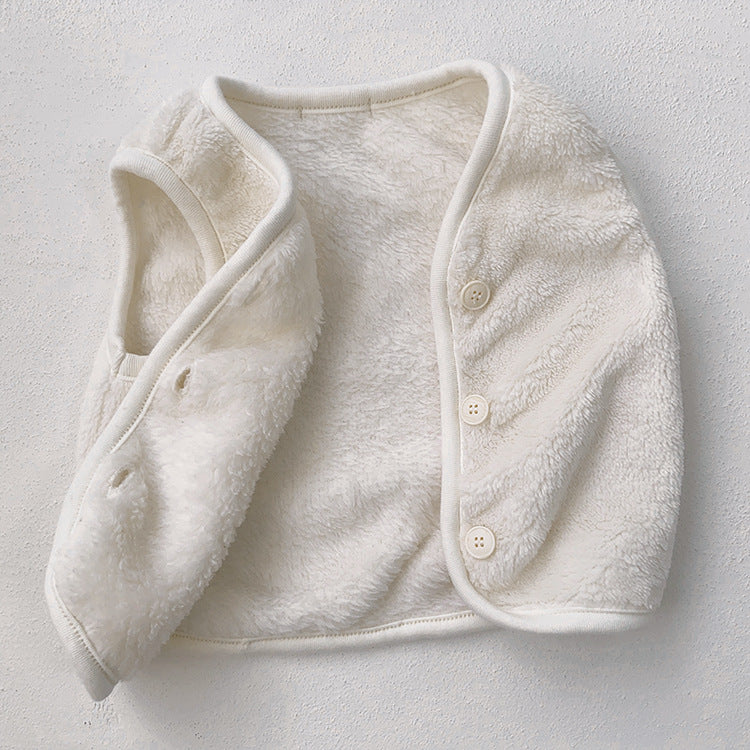 Baby Solid Color Plush Single Breasted Sleeveless Coat In Winter-6