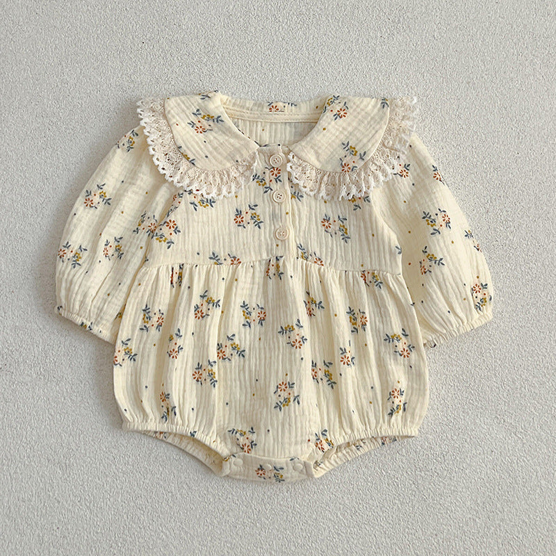 Adorable Baby Lace Collar Onesies And Floral Pattern Girls’ Dress – Princess Sister Matching Set-6
