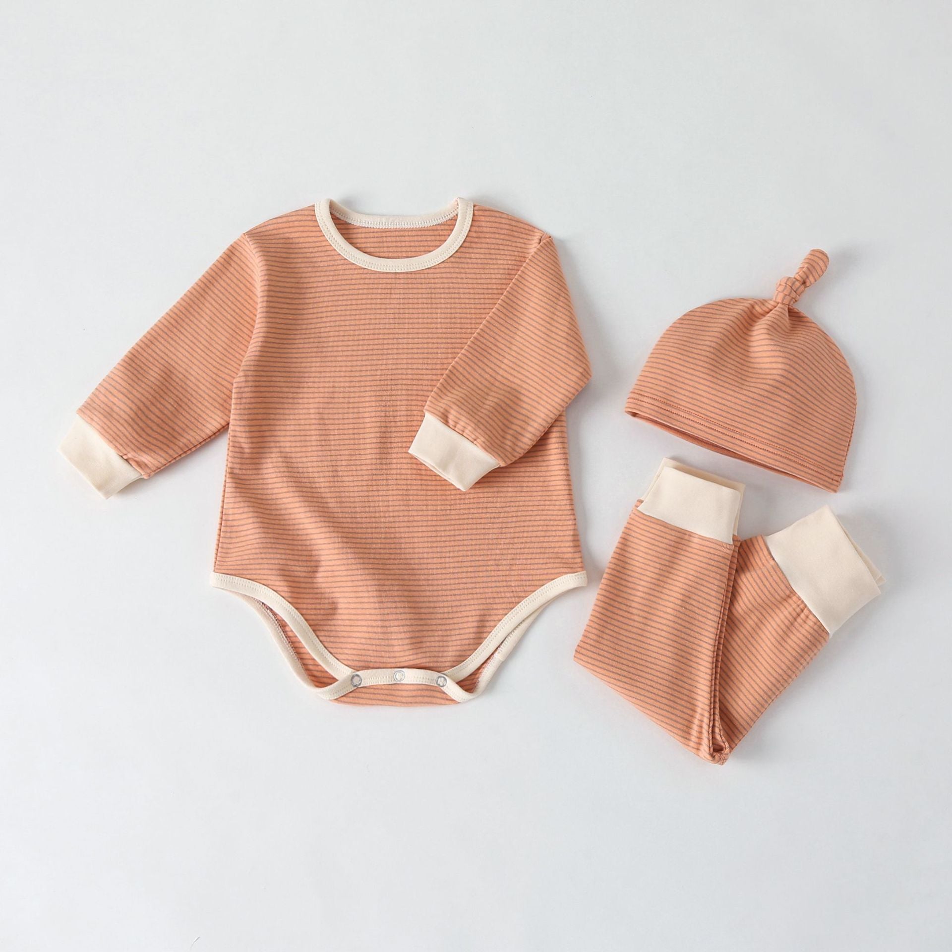 Baby Striped Graphic Bodysuit Onesies Combo Pants & Hat 3 Pieces Sets Tracksuit-6
