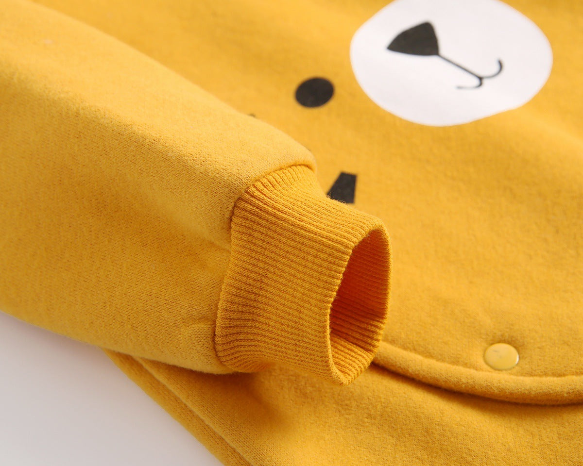 Baby Boy Cartoon Pattern Side Button Front Design Longsleeve Thick Rompers With Hat-5
