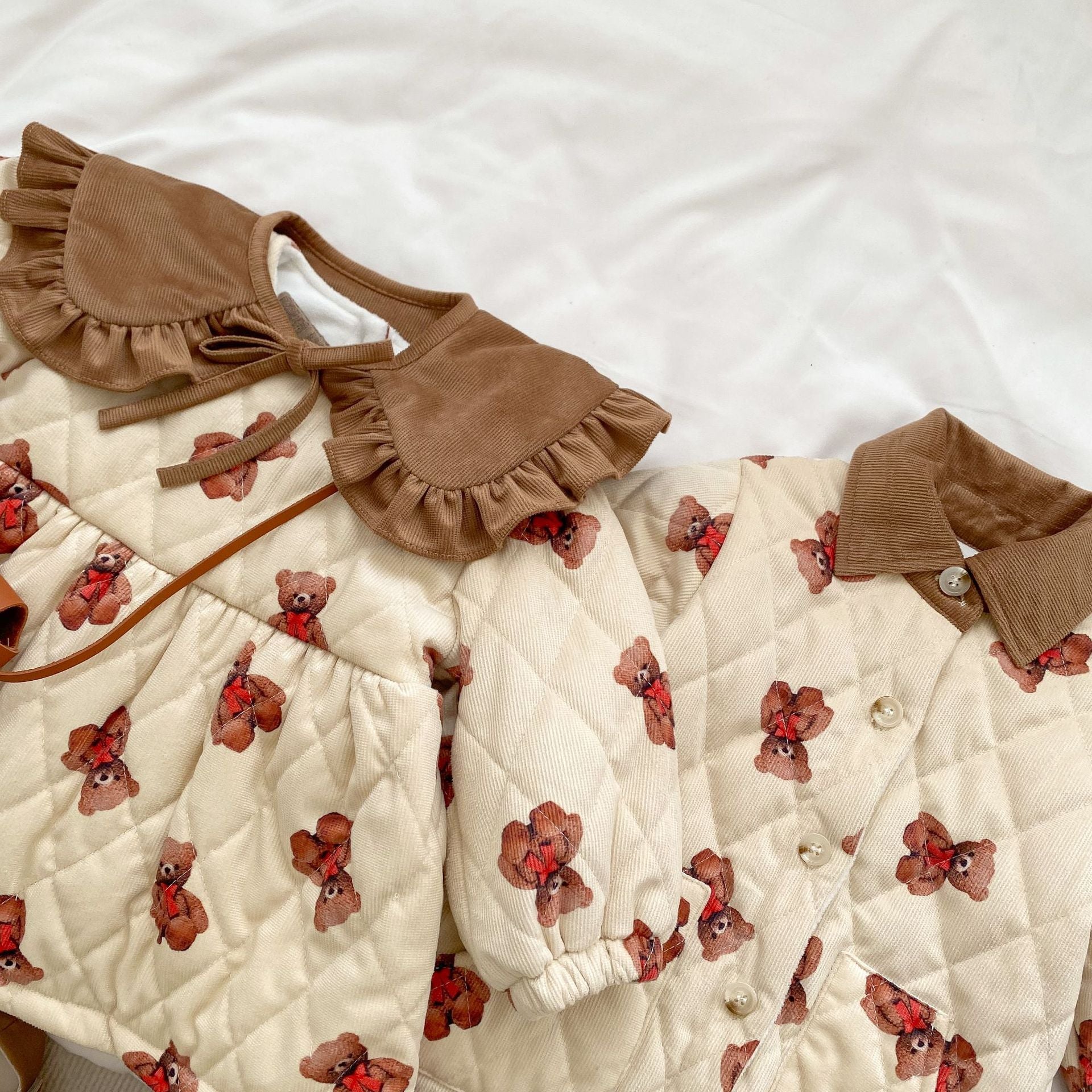 Baby Cartoon Bear Graphic Cute Style Quilted Warm Long Sleeve Dress & Jumpsuit-6