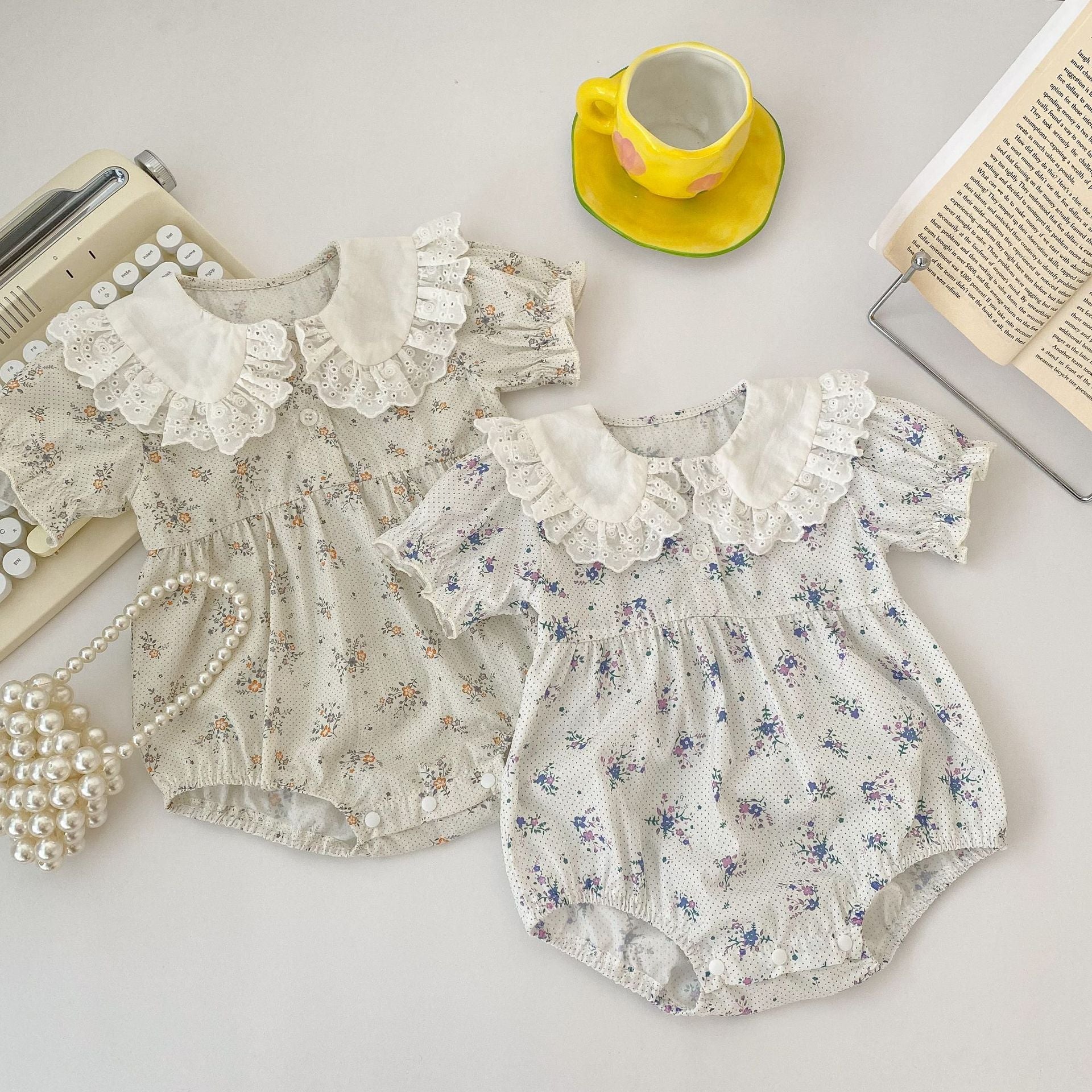Baby Girl Flower Pattern Doll Neck Triangle Summer Onesies-5