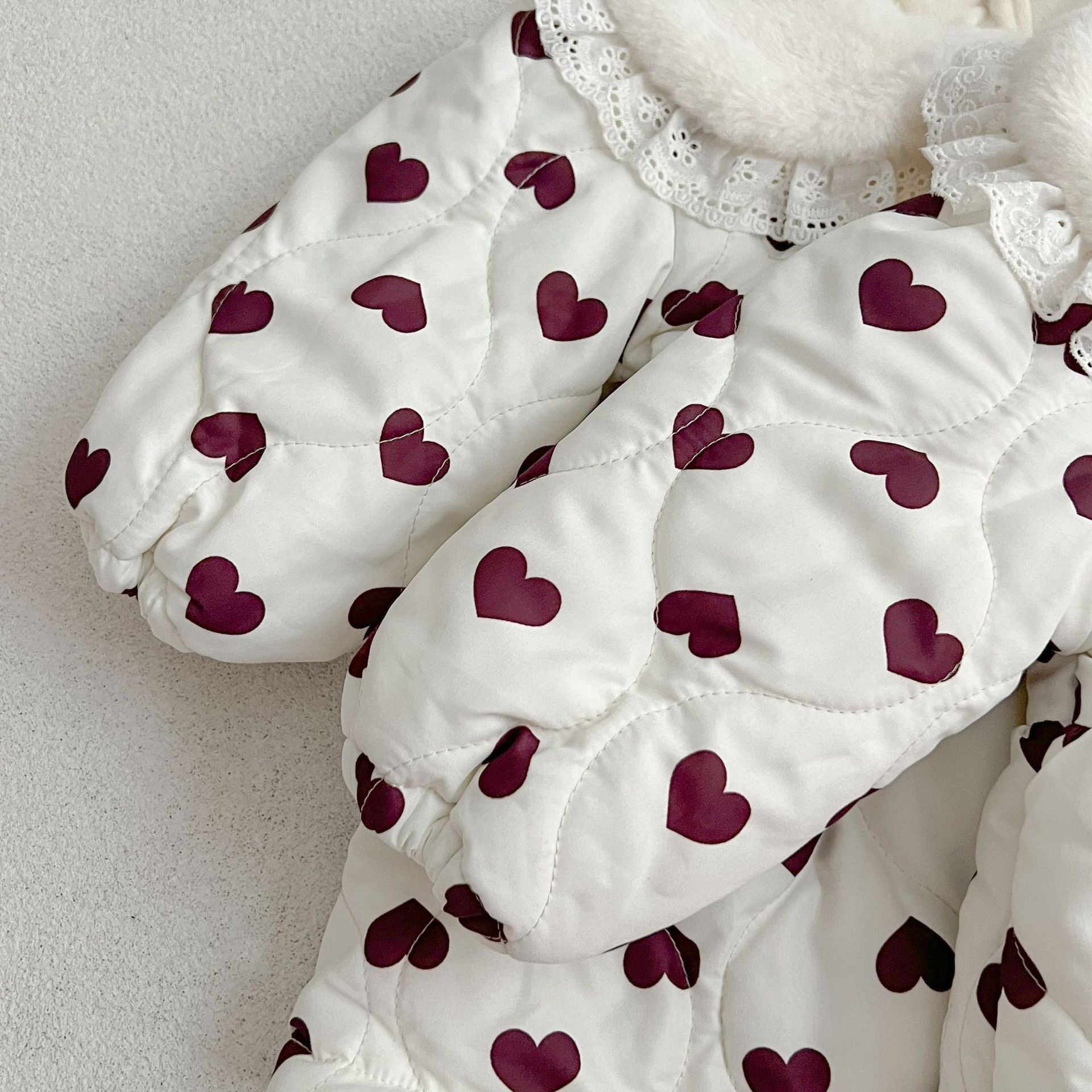 Red Heart Pattern Peter Pan Lace Collar Long Sleeve Fashion Princess Onesies&Dress-6