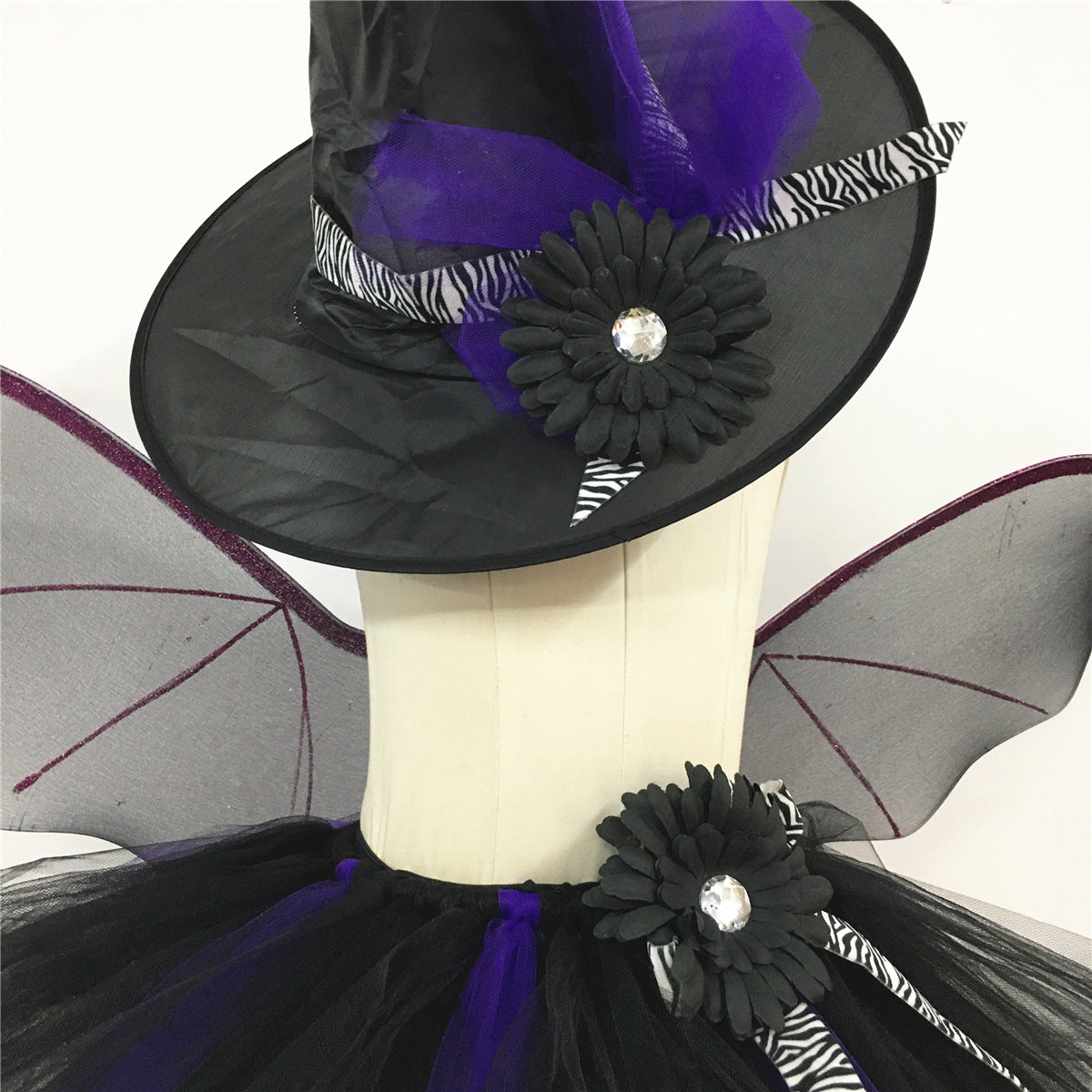Children’s Halloween Witch Cosplay Hat Skirt Wings 1-Piece Sets-6