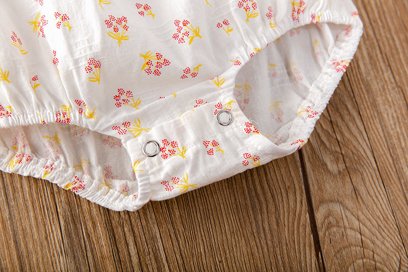 Baby Girl Floral Print Square Collar Onesies With Hat-6