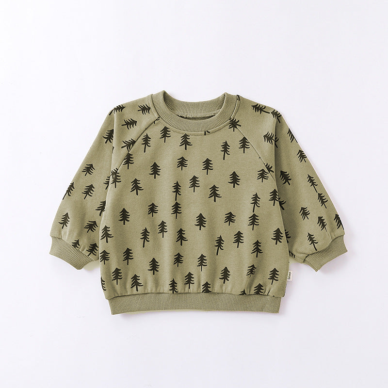 Print Pattern Crewneck Hoodie & Trousers Sets-5