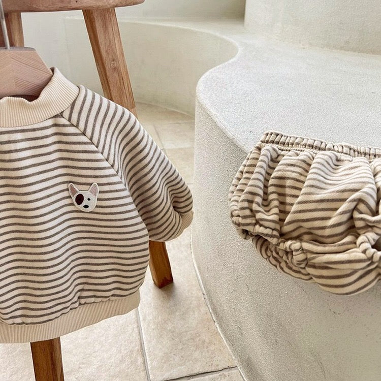 Baby Striped Pattern Hoodies Combo Triangle Shorts Sets-5