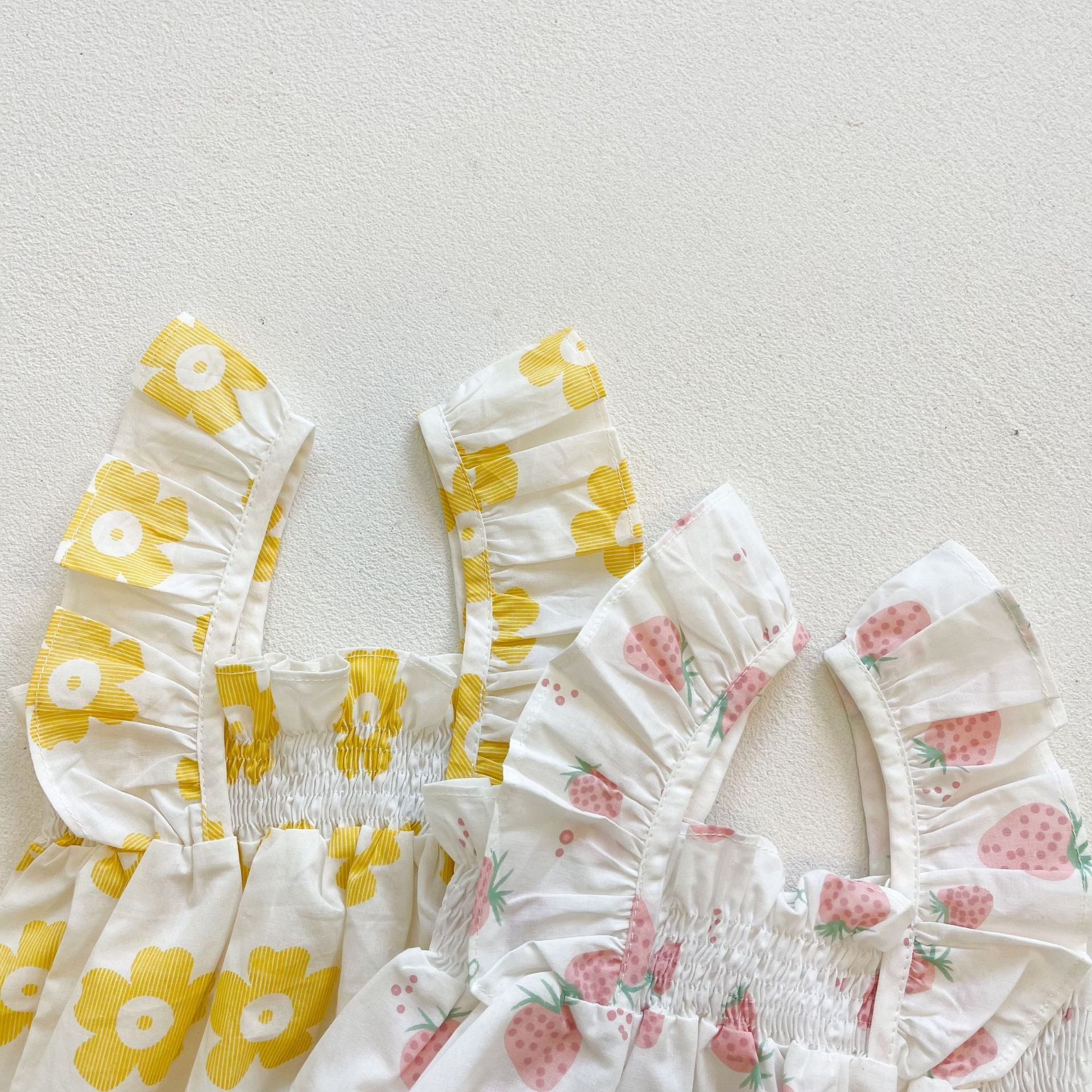 Baby Girl Floral Print Ruffle Design Sleeveless Crotch Onesies Bodysuit-6
